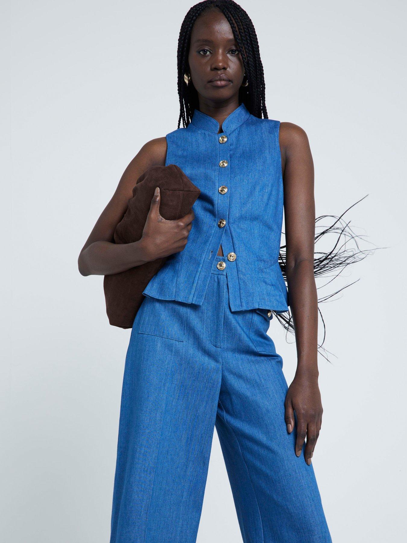 undefined Denim Tie Back Waistcoat - Denim