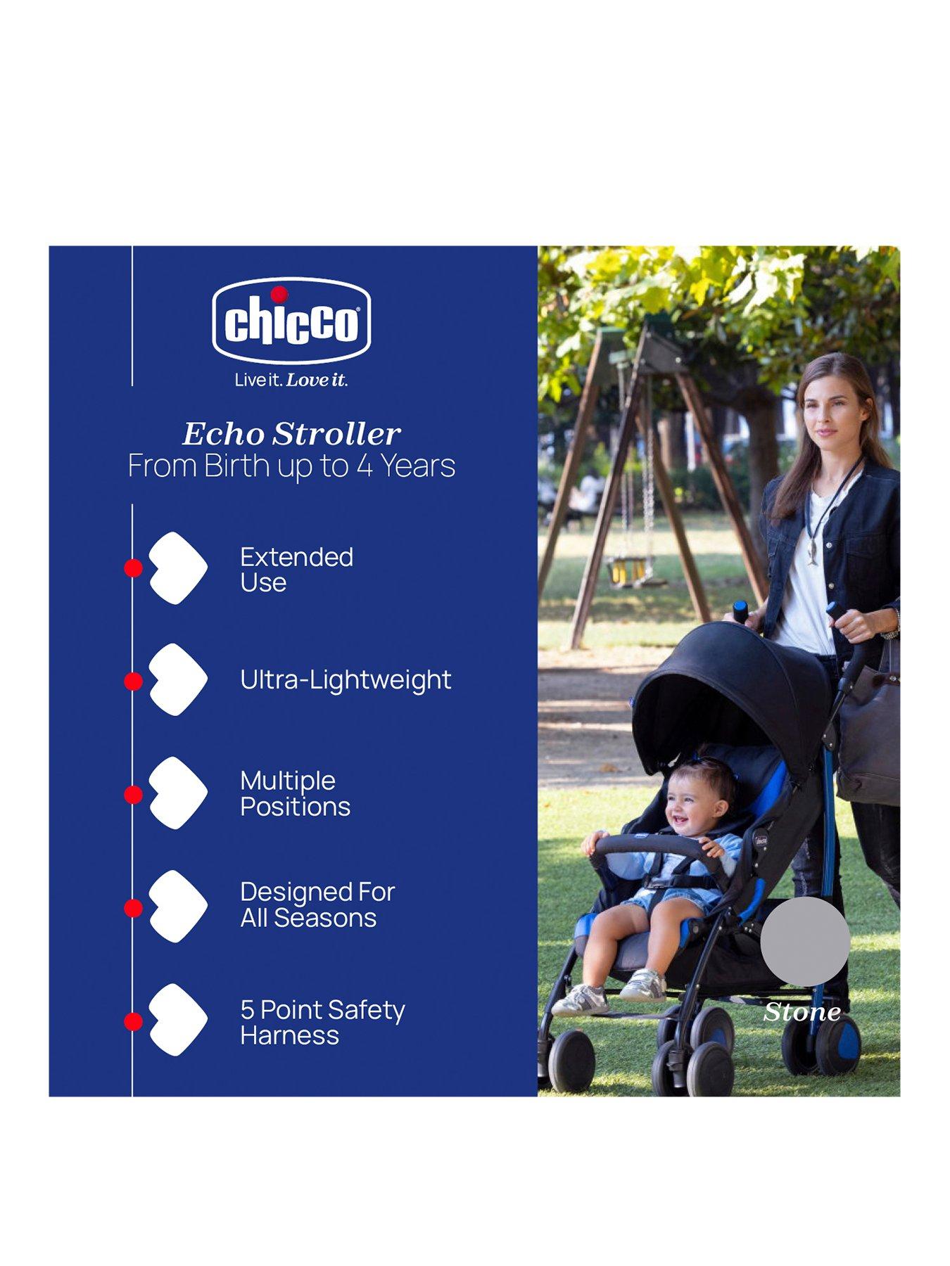 Chicco Echo Complete Pushchair Stone with Bumperbar Comfort Kit Rain Cover Very