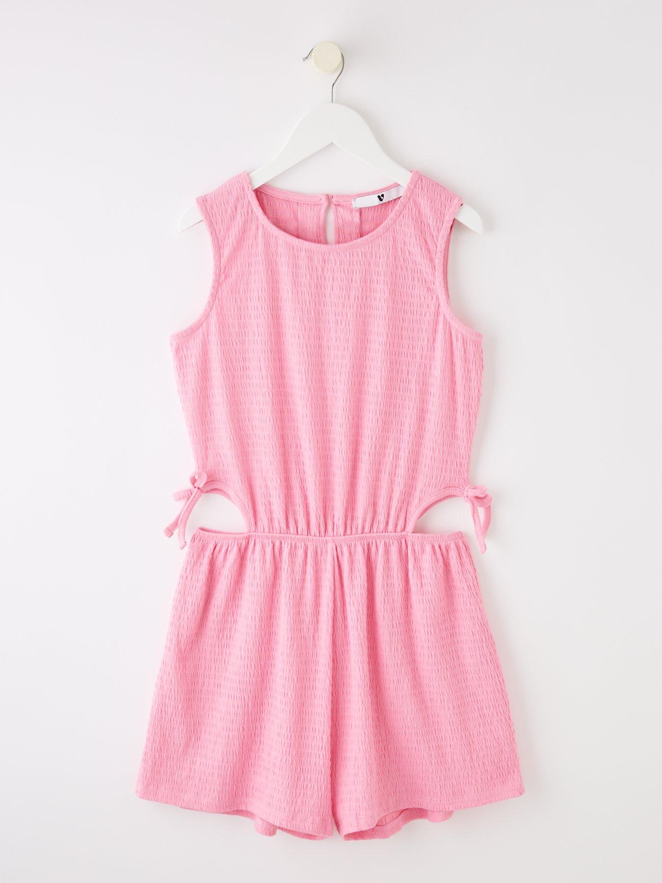 undefined Girls Textured Cut Out Playsuit - Pink
