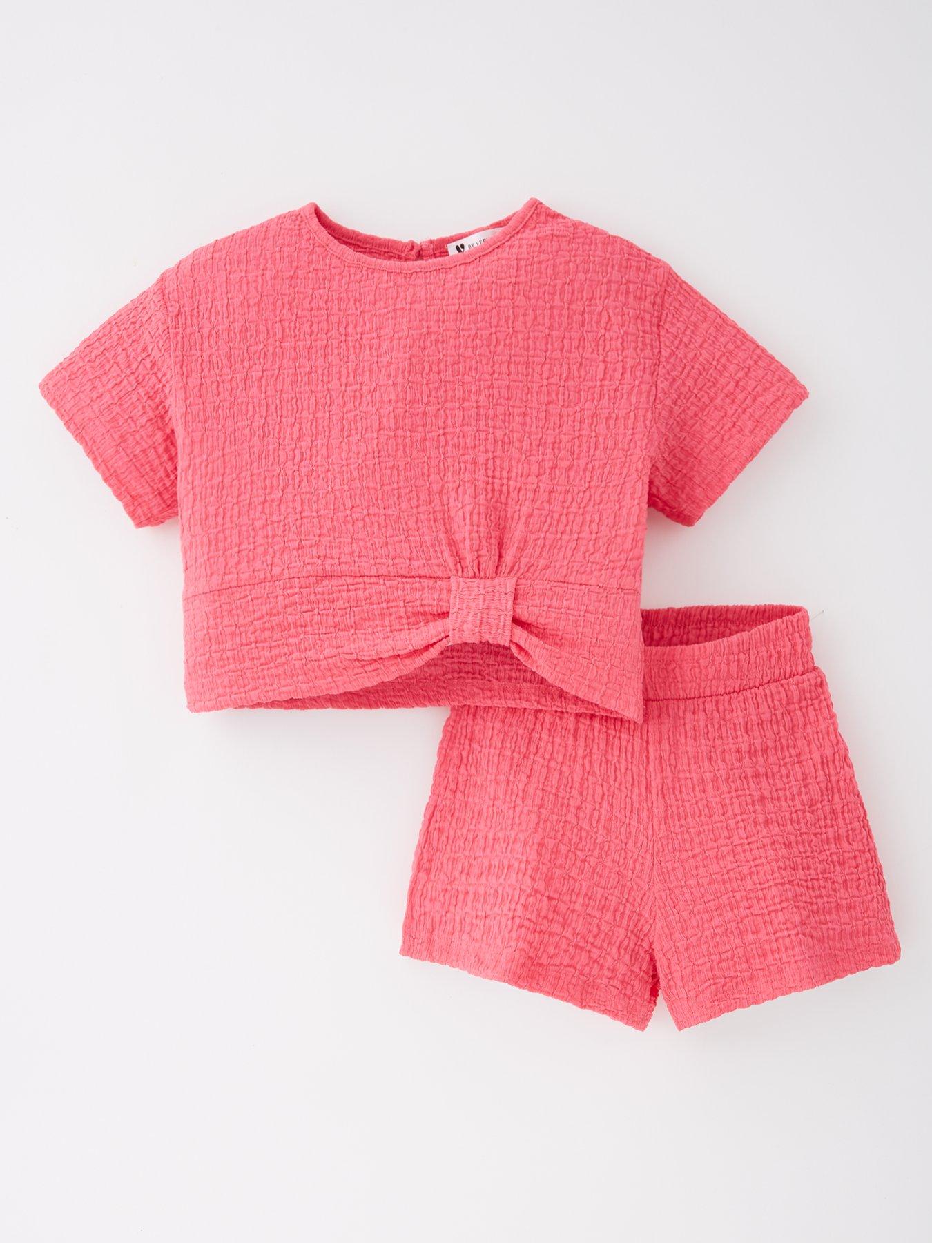 undefined Girls Texture Top And Short Co-Ord - Pink