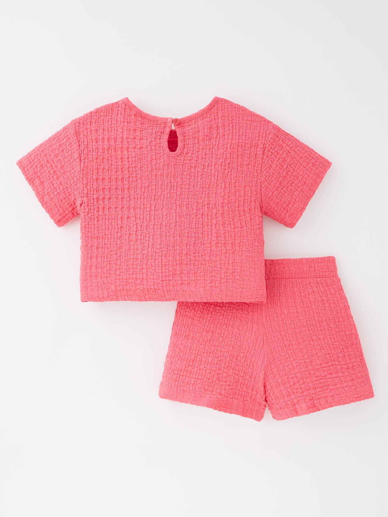Image 2 of 4 of Mini V by Very Girls Texture Top And Short Co-Ord - Pink