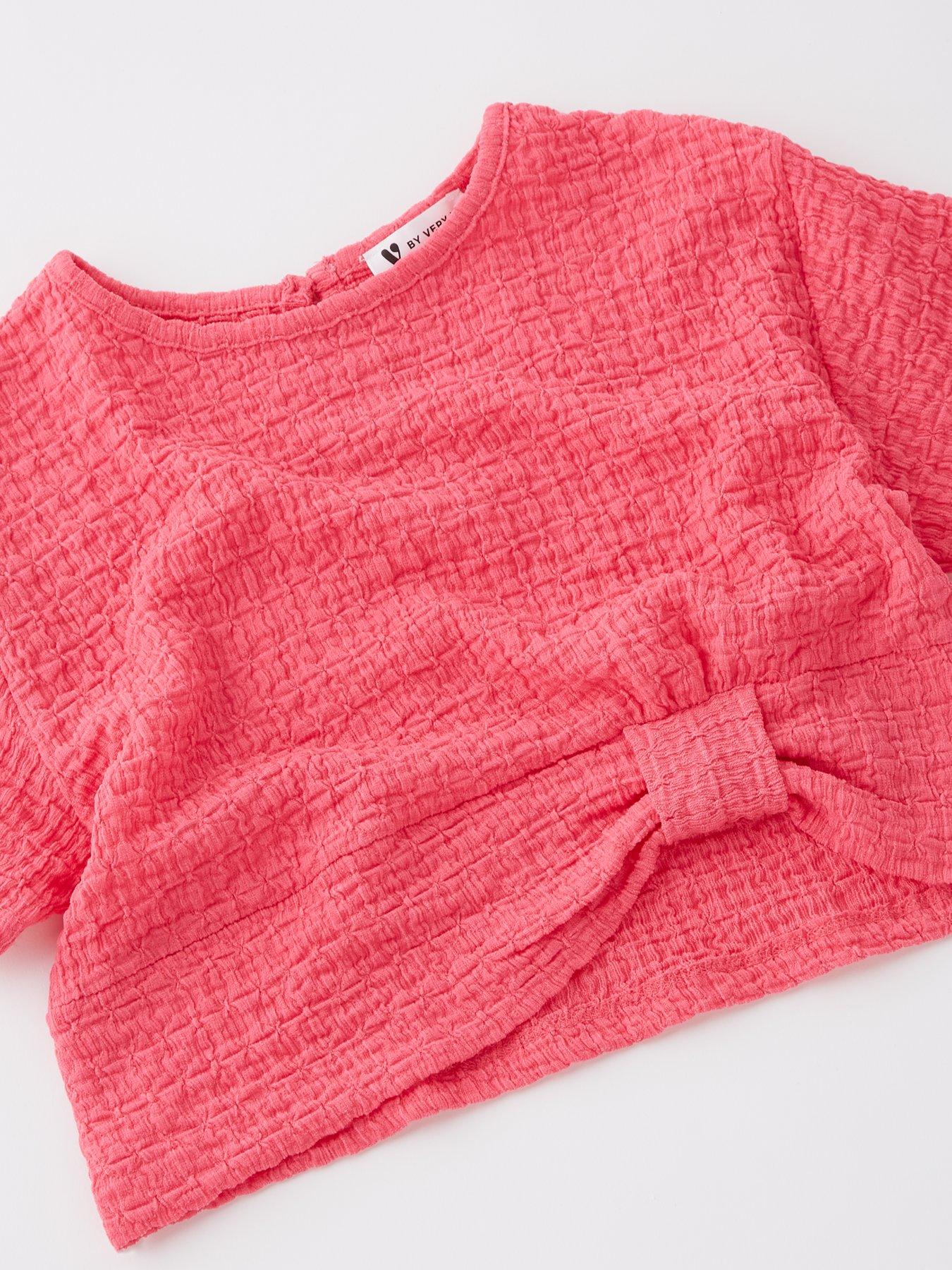 Image 3 of 4 of Mini V by Very Girls Texture Top And Short Co-Ord - Pink