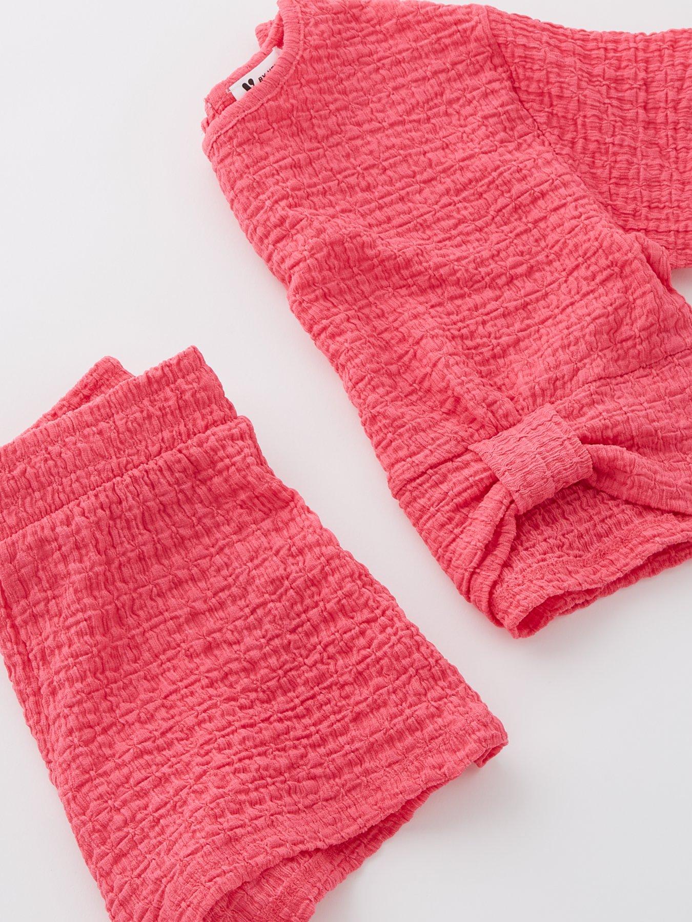 Image 4 of 4 of Mini V by Very Girls Texture Top And Short Co-Ord - Pink