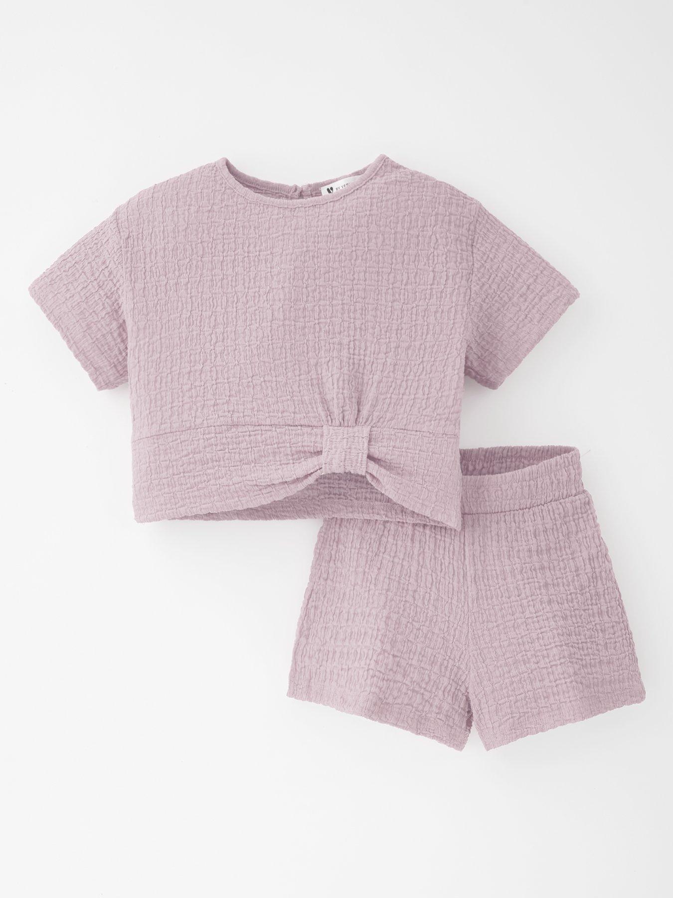 Image 1 of 4 of Mini V by Very Girls Texture Top And Short Co-Ord - Purple