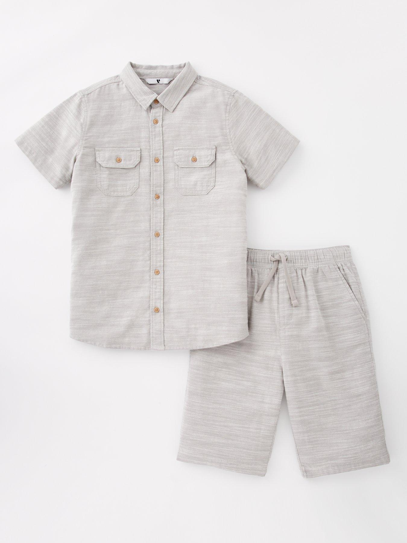 undefined Boys Texture Shirt And Short Set - Stone - Multi