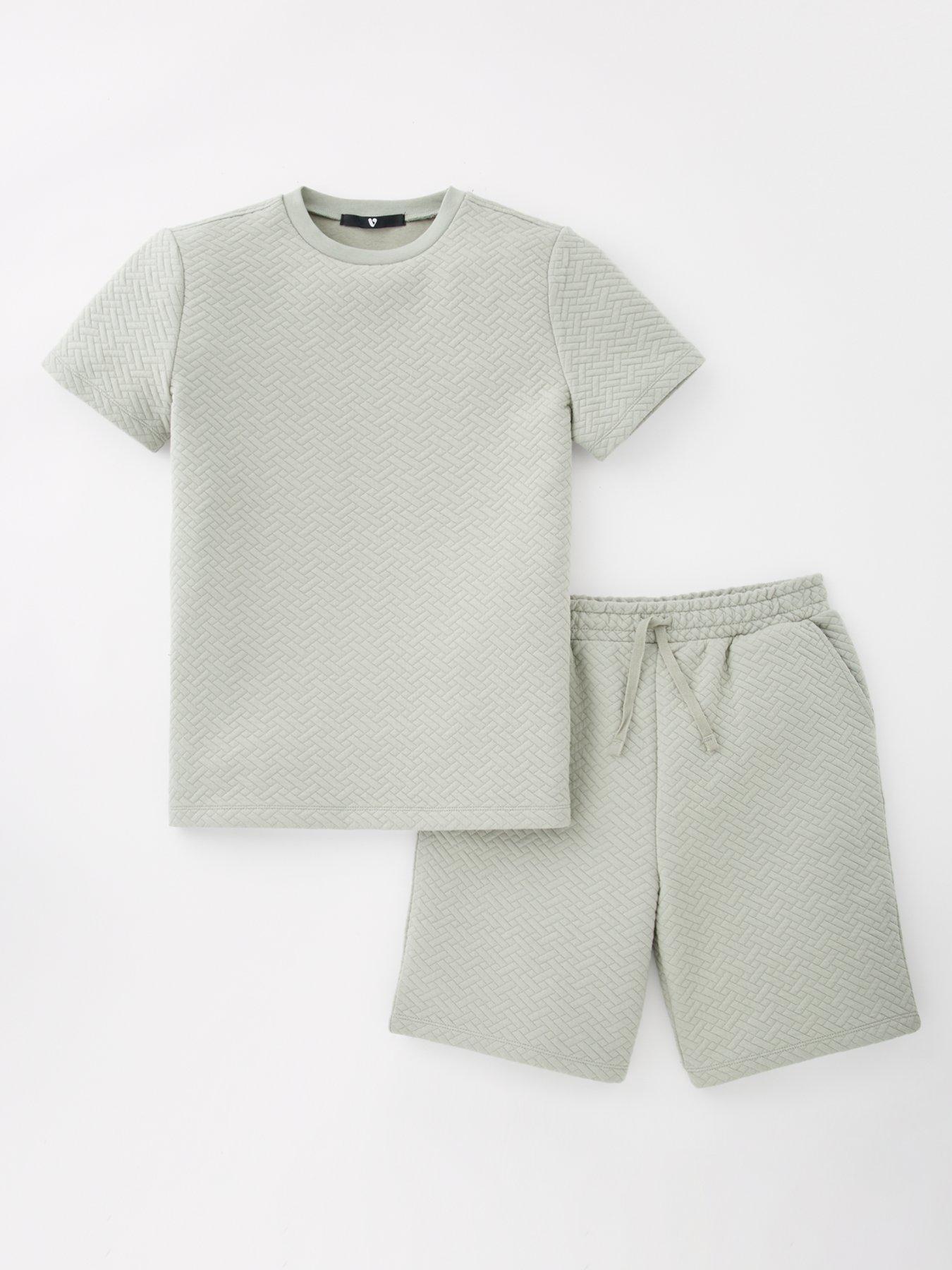 undefined Boys Texture T-Shirt And Short Set - Khaki