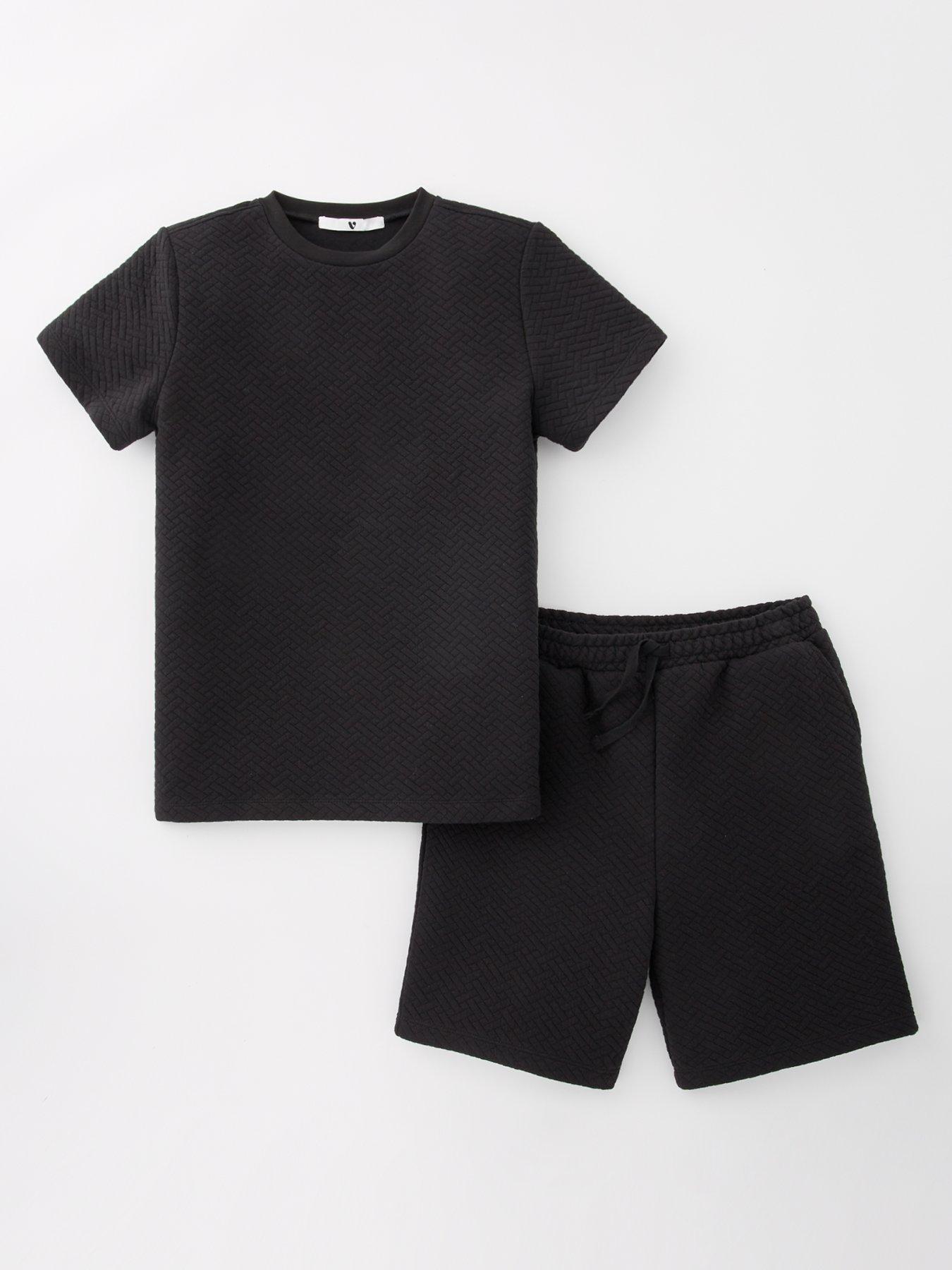 undefined Boys Texture T-Shirt And Short Set - Black