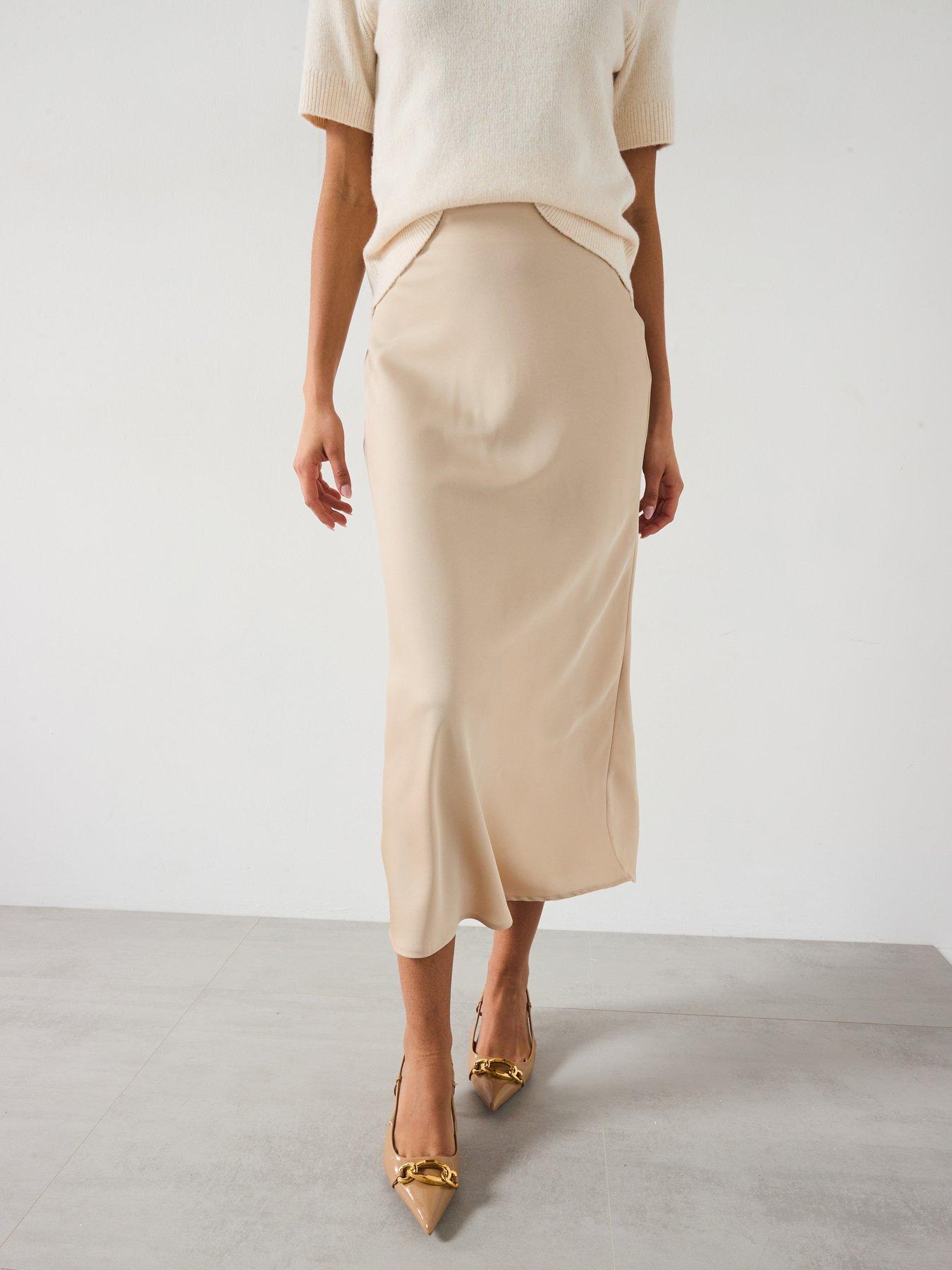 undefined Satin Midi Skirt - Beige