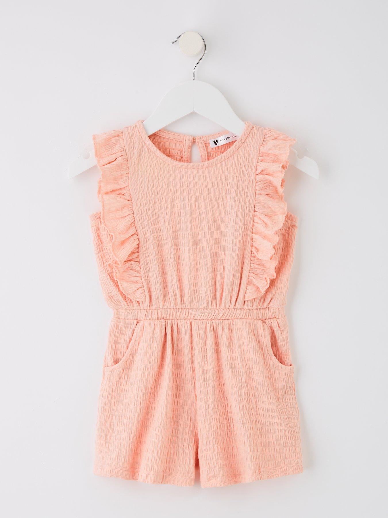Mini V by Very Girls Textured Frill Playsuit - Pink