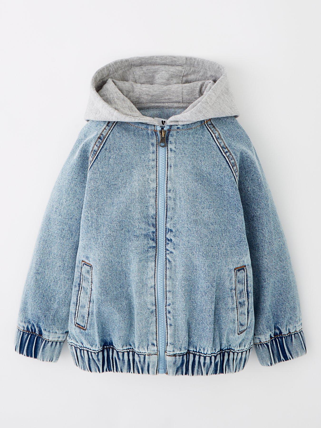 undefined Boys Denim Jersey Hooded Bomber Jacket