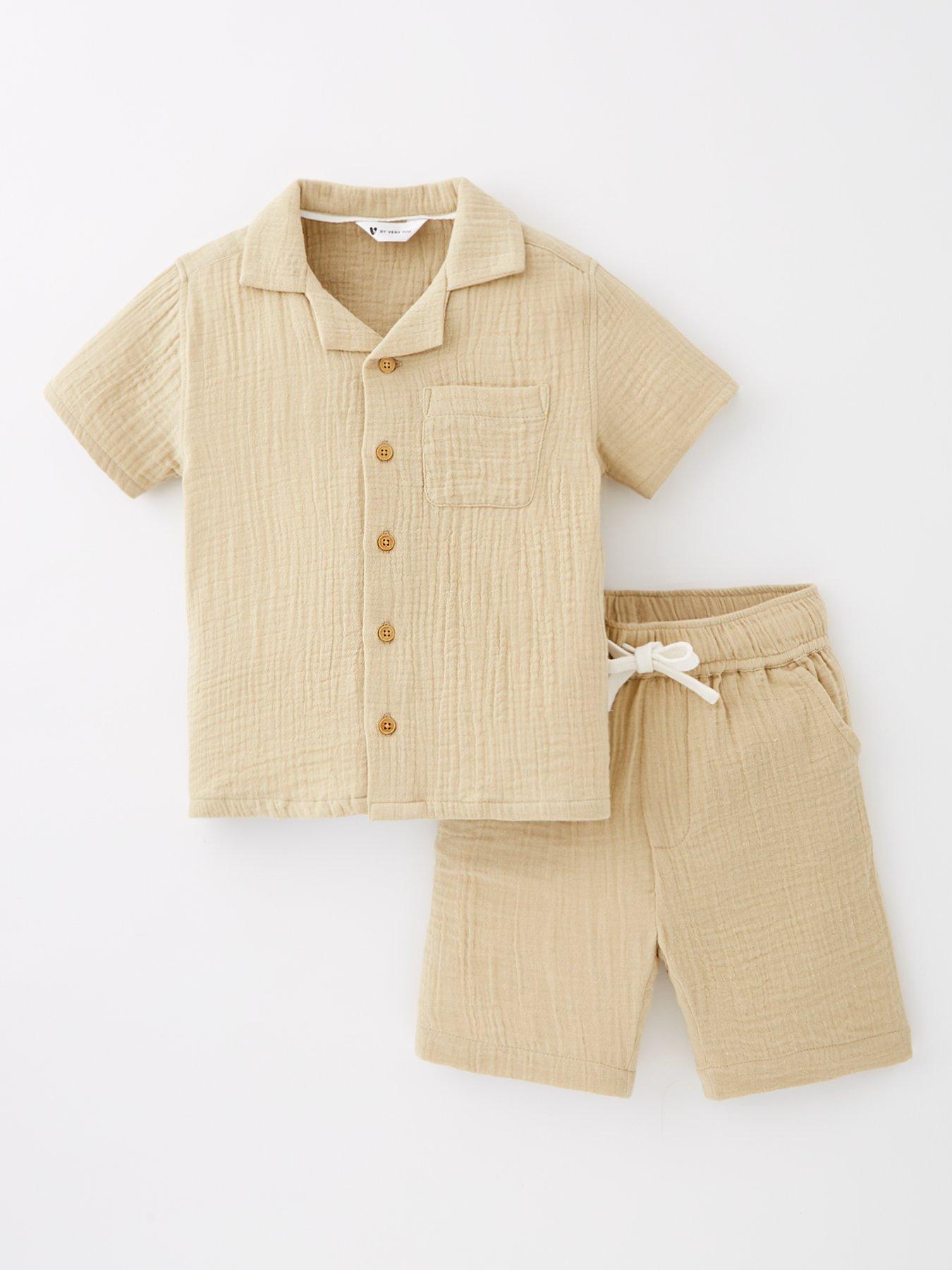 undefined Boys Double Gauze Shirt And Short Set - Stone