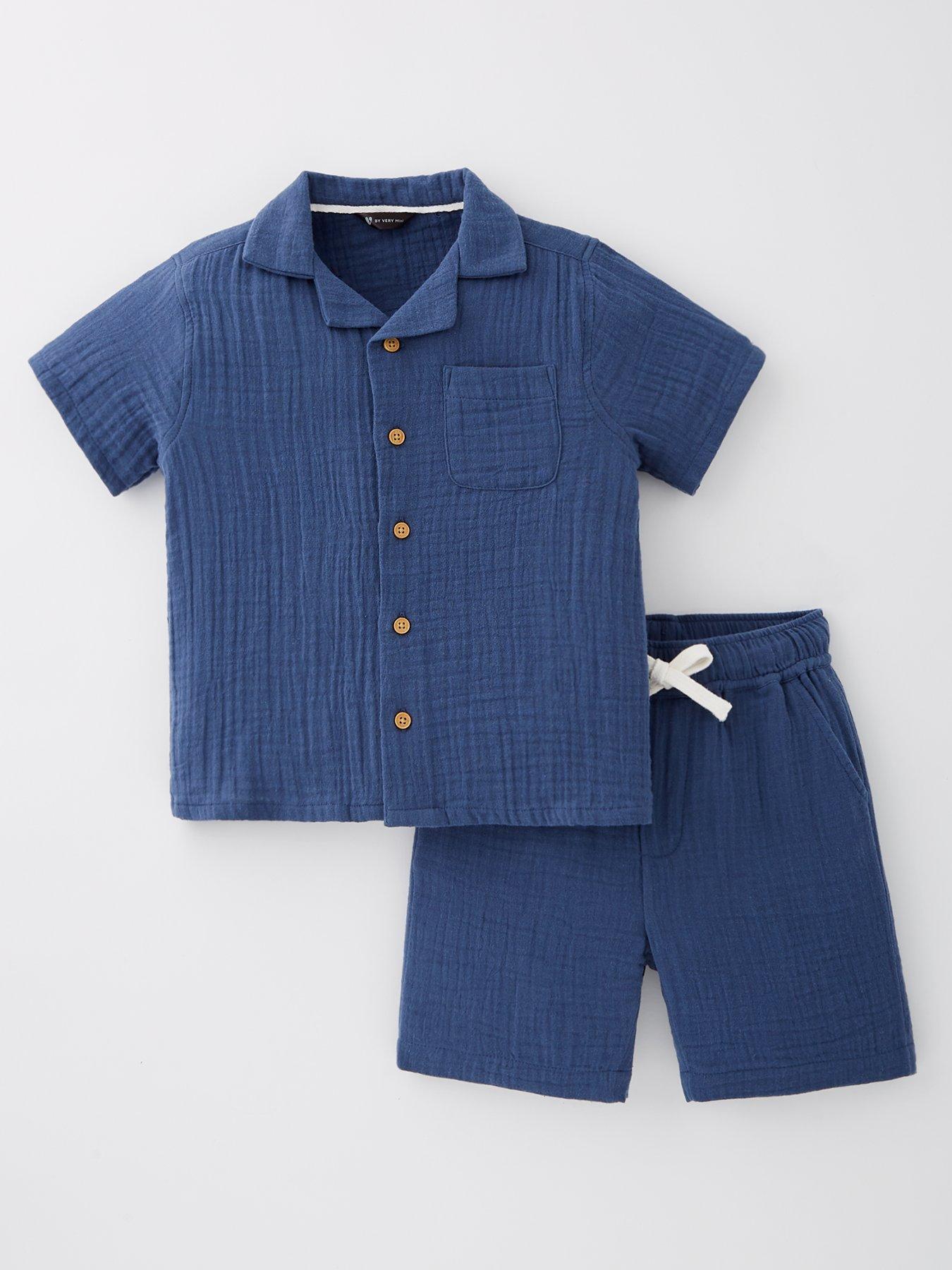 undefined Boys Double Gauze Shirt And Short Set - Navy