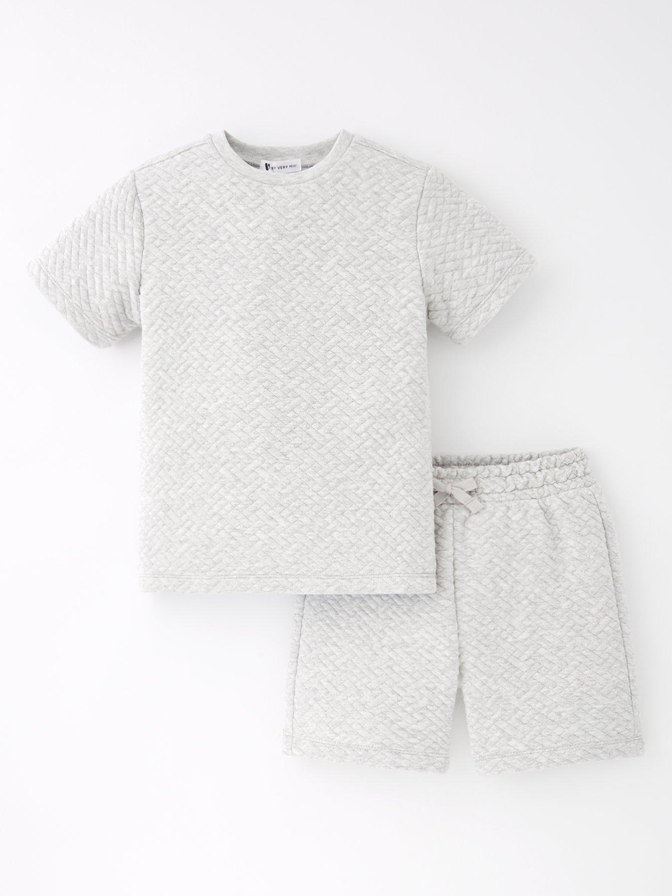 Mini V by Very Boys Texture T-Shirt And Short Set - Grey