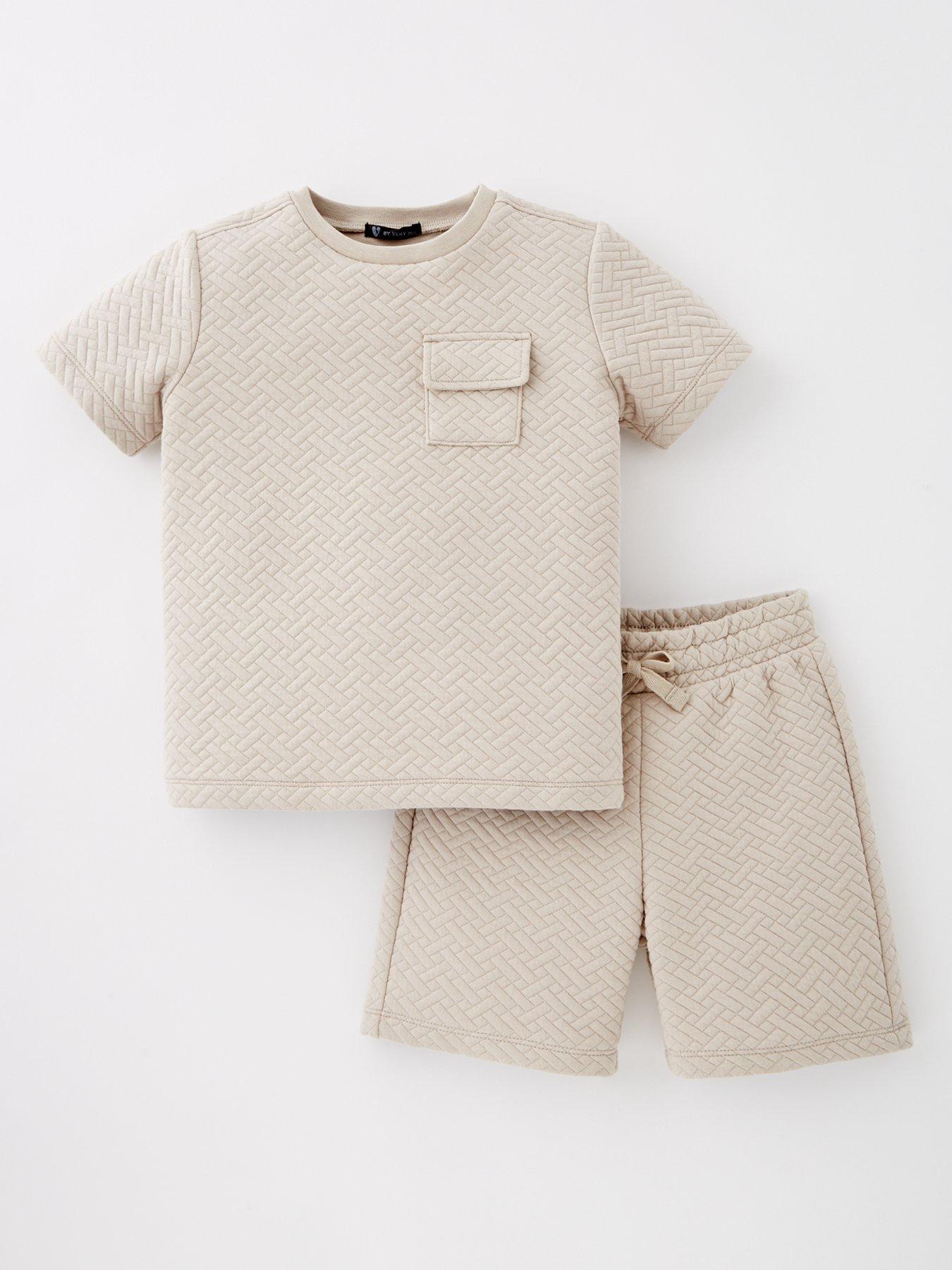 undefined Boys Texture T-Shirt and Short Set - Stone