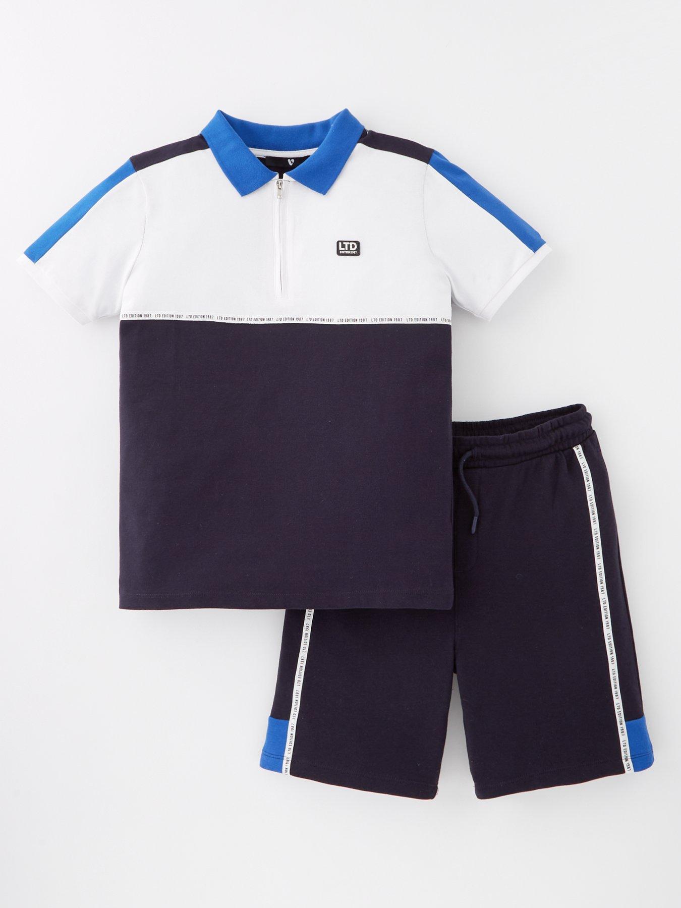 undefined Boys Sports Colour Block Zip Polo and Short Set - Multi