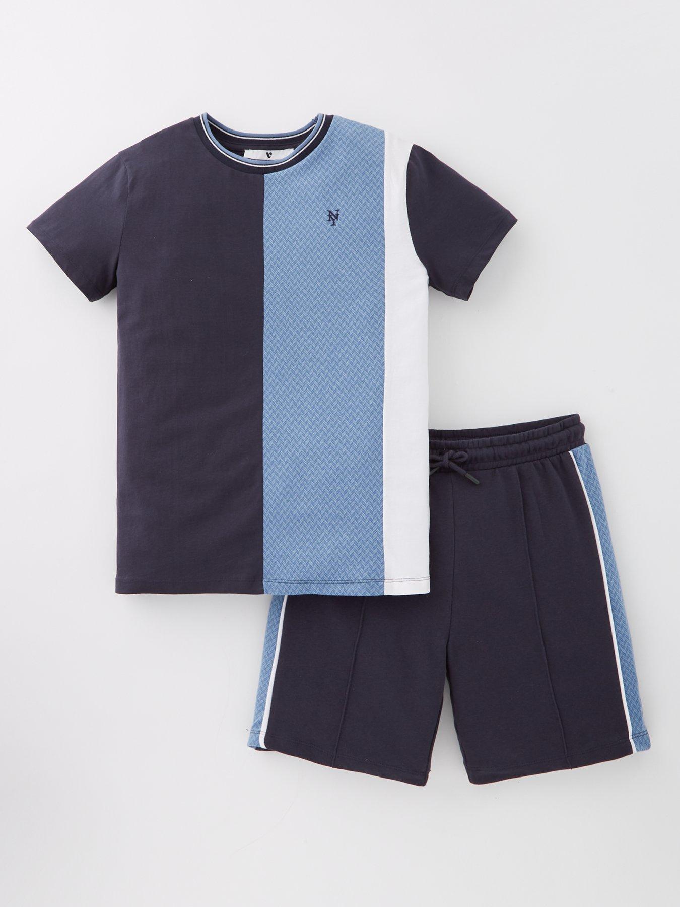 undefined Boys Navy Texture Cut and Sew T-Shirt And Short Set - Multi