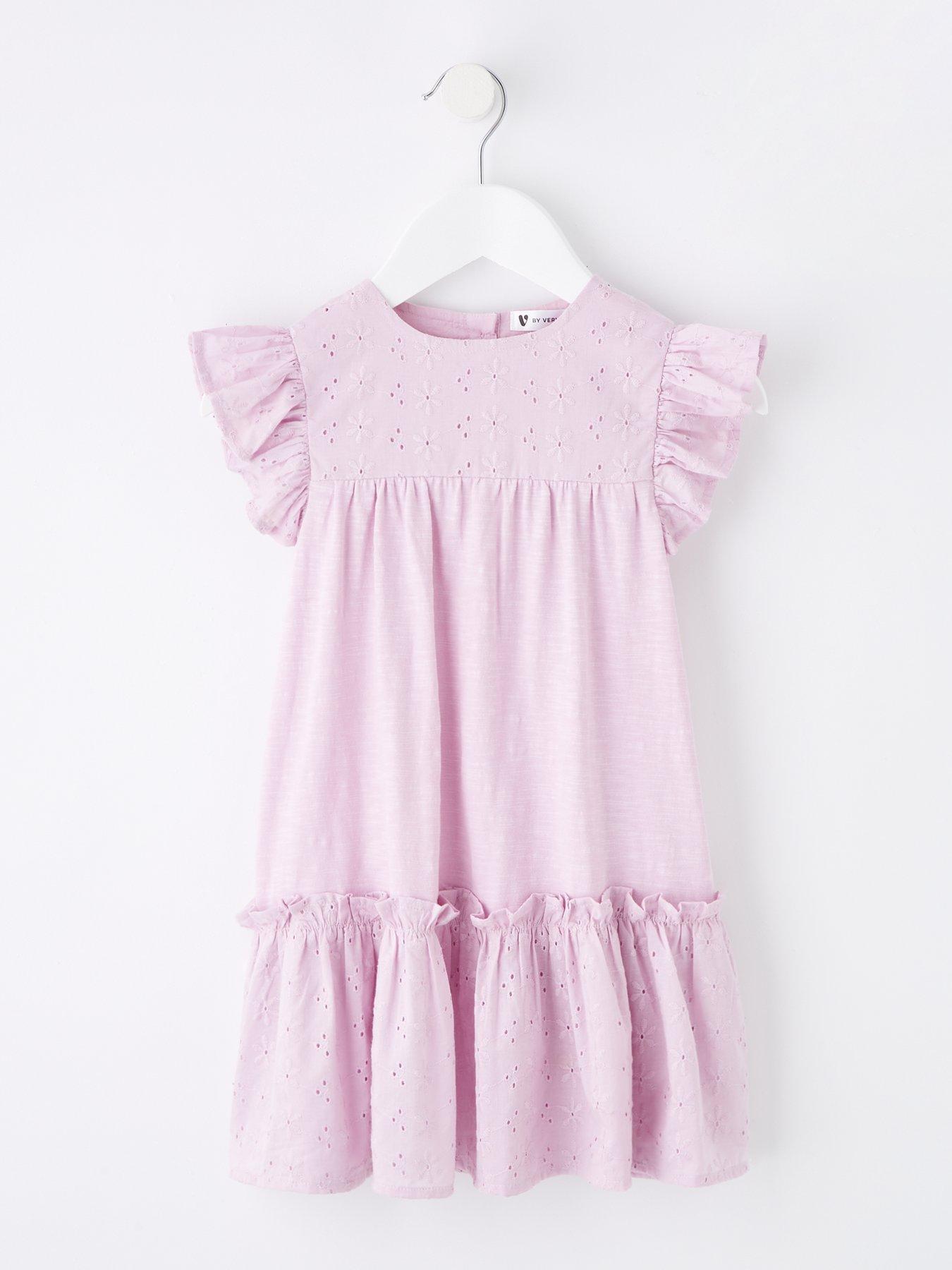 undefined Girls Slub Jersey Broderie Trim Dress - Lilac