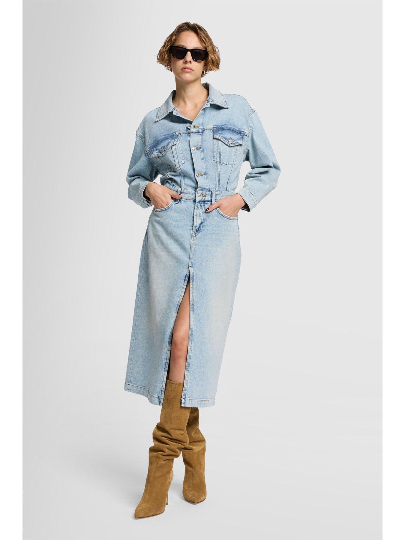 Image 5 of 6 of 7 FOR ALL MANKIND Relaxed Denim Midi Dress Sahara - Light Blue
