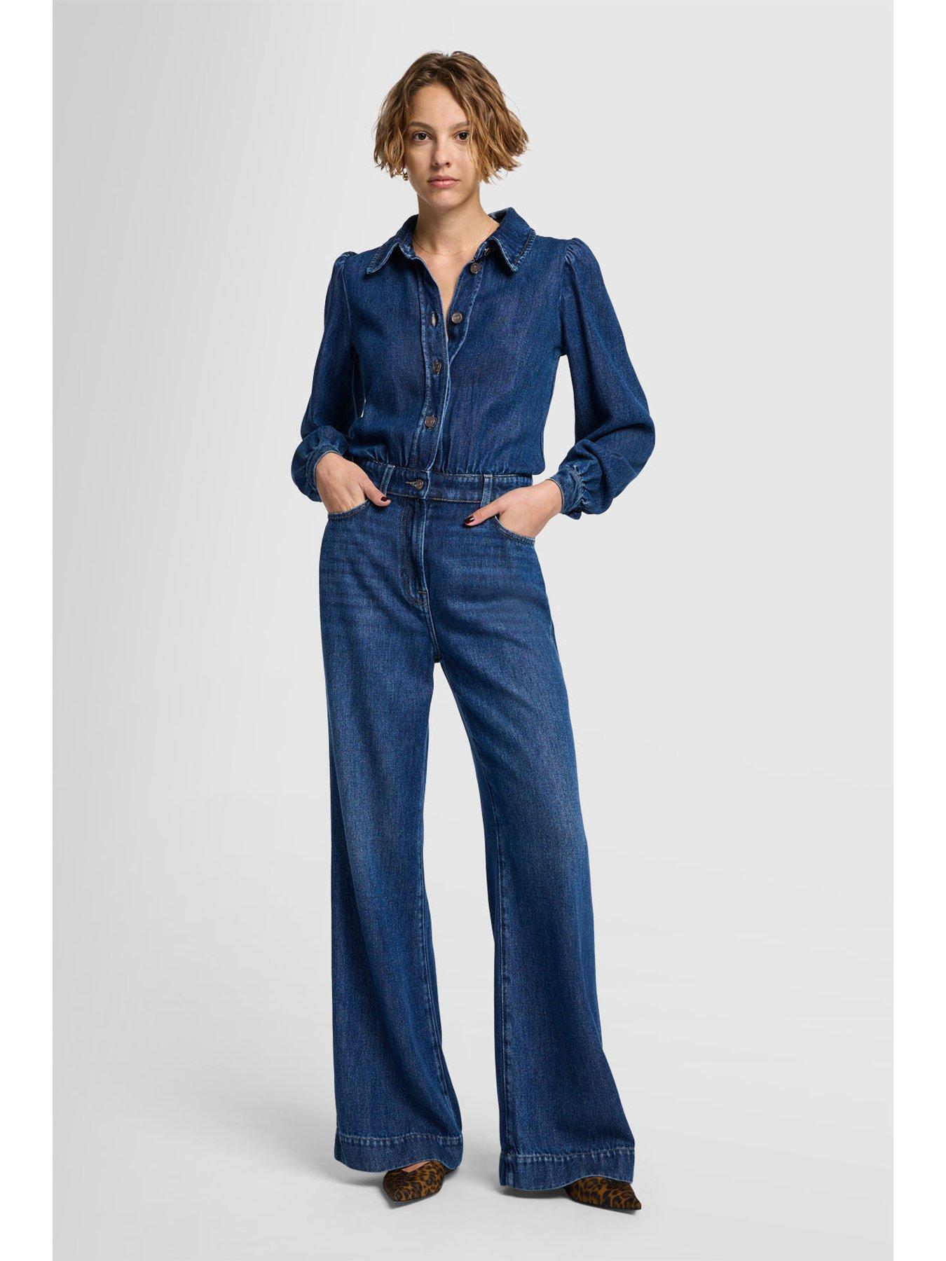 undefined Tailored Denim Jumpsuit Go Better - Mid Wash