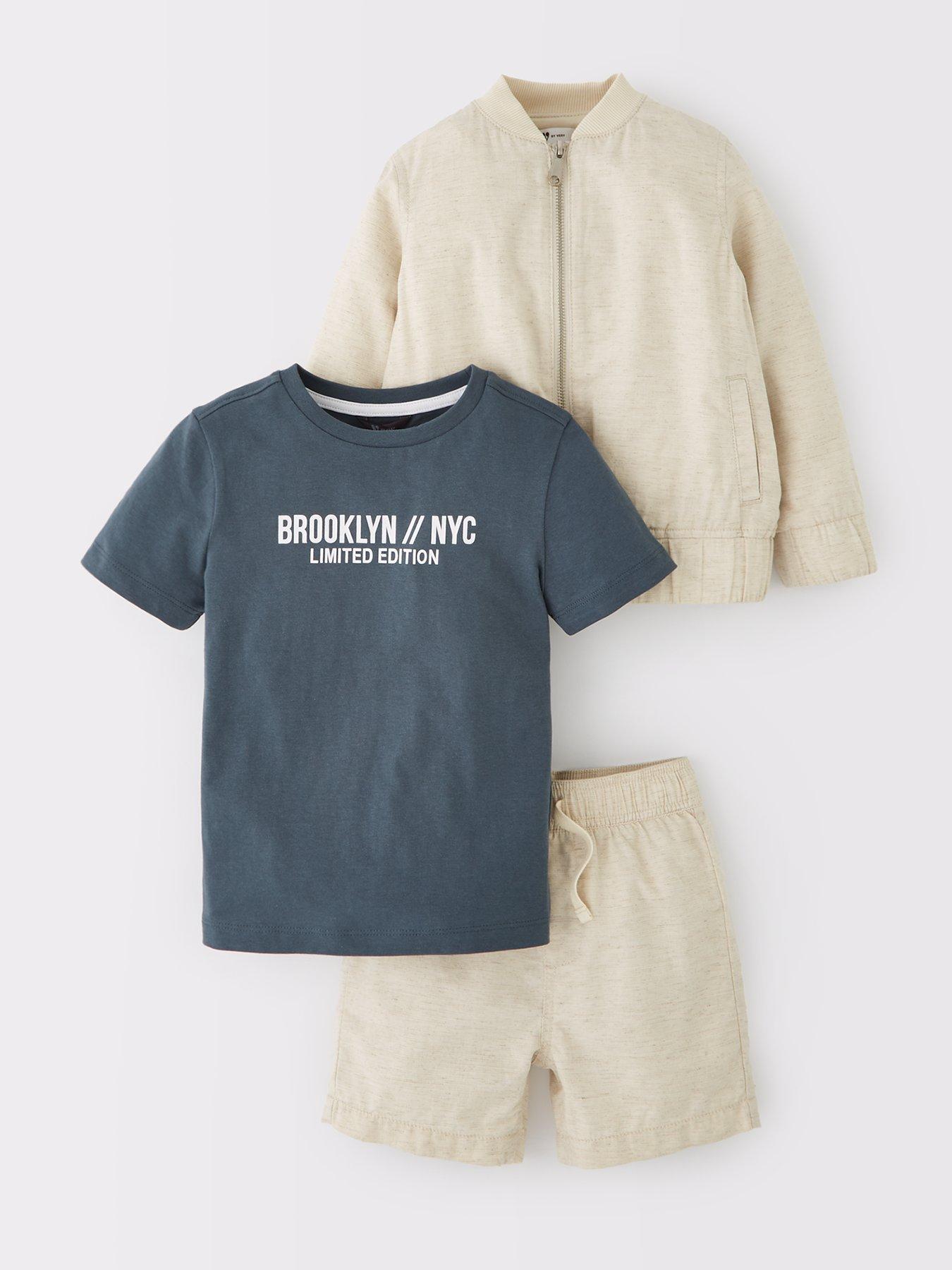 undefined Boys Linen 3 Pack Set - Bomber Jacket, T-shirt And Short Set