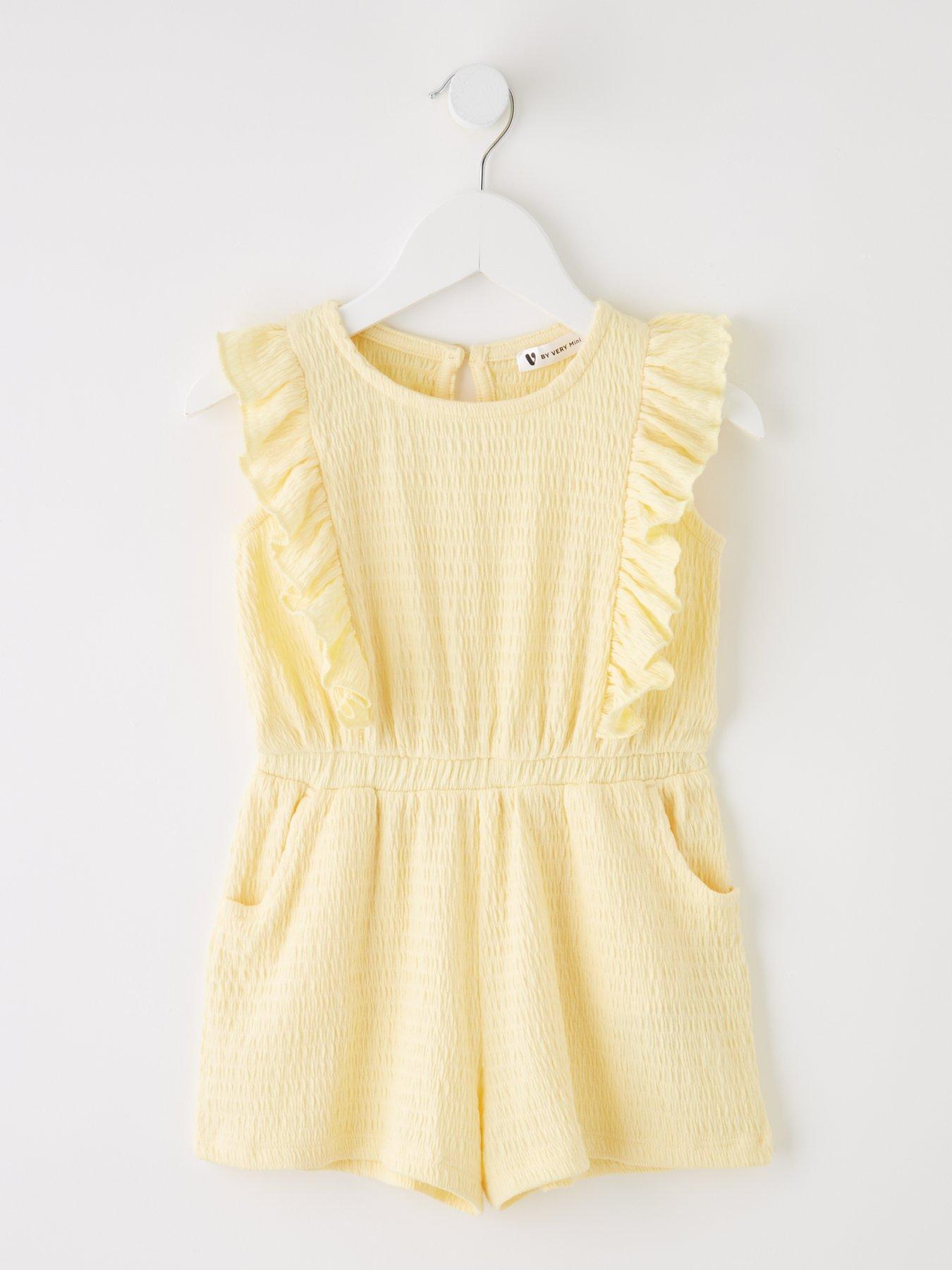 undefined Girls Textured Frill Playsuit - Lemon
