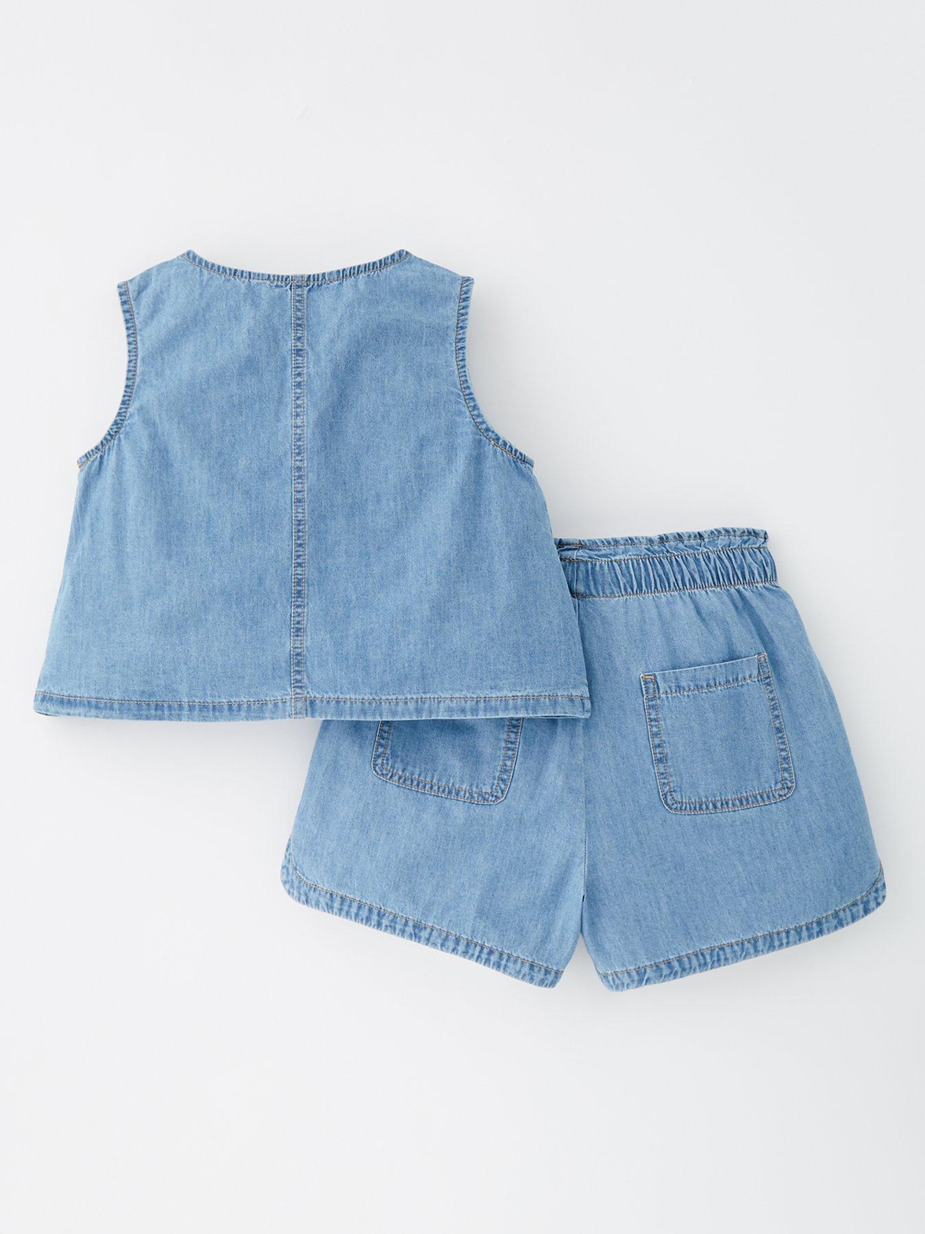 Image 2 of 5 of V by Very Girls Denim Waistcoat And Short Set - Multi