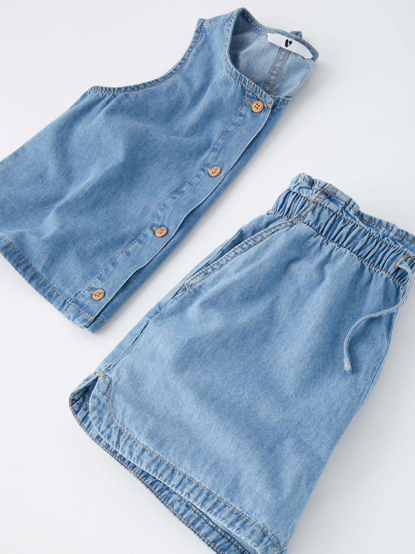 Image 5 of 5 of V by Very Girls Denim Waistcoat And Short Set - Multi