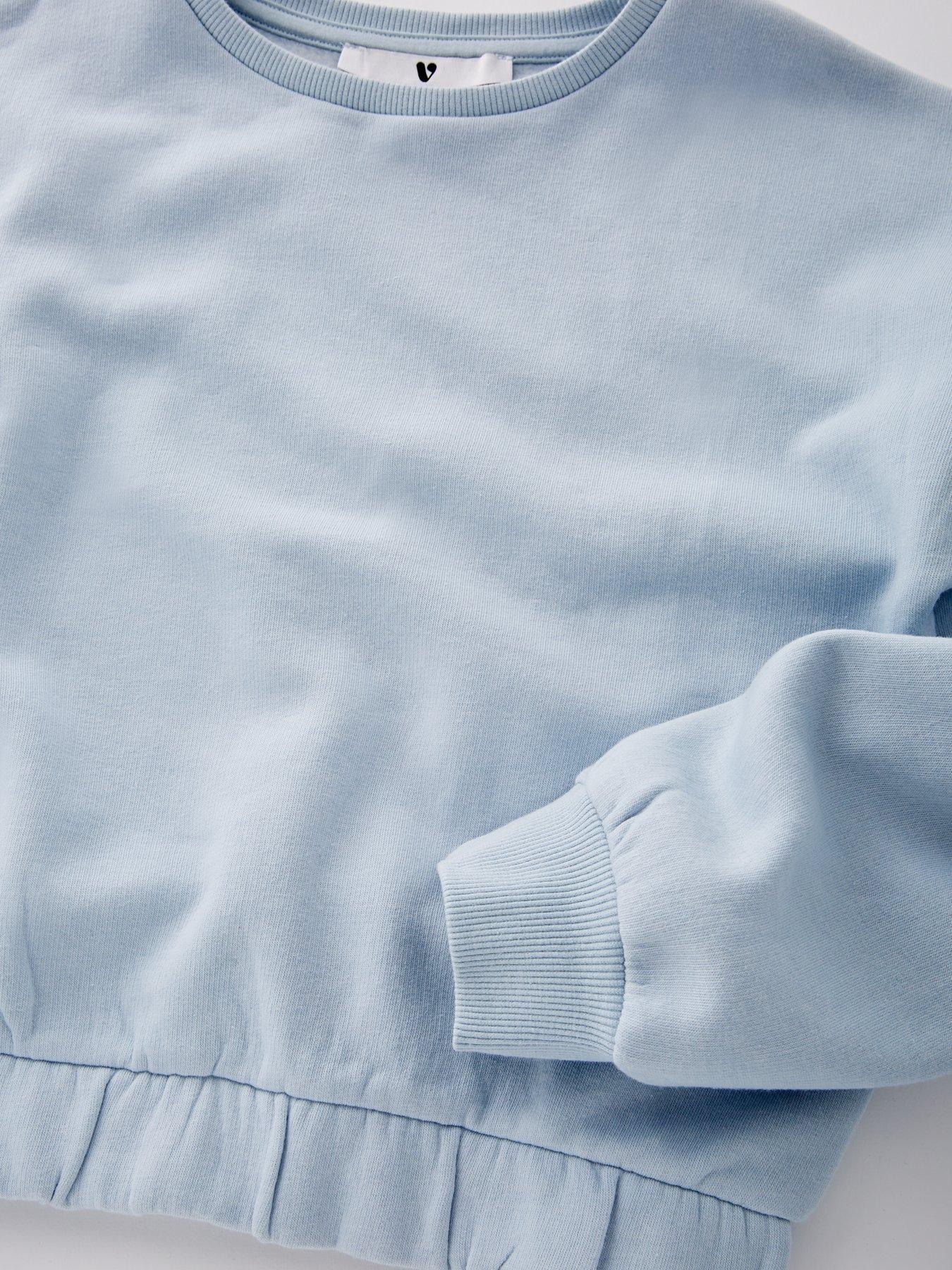 Image 3 of 5 of V by Very Girls Broderie Sweatshirt And Short Set - Blue
