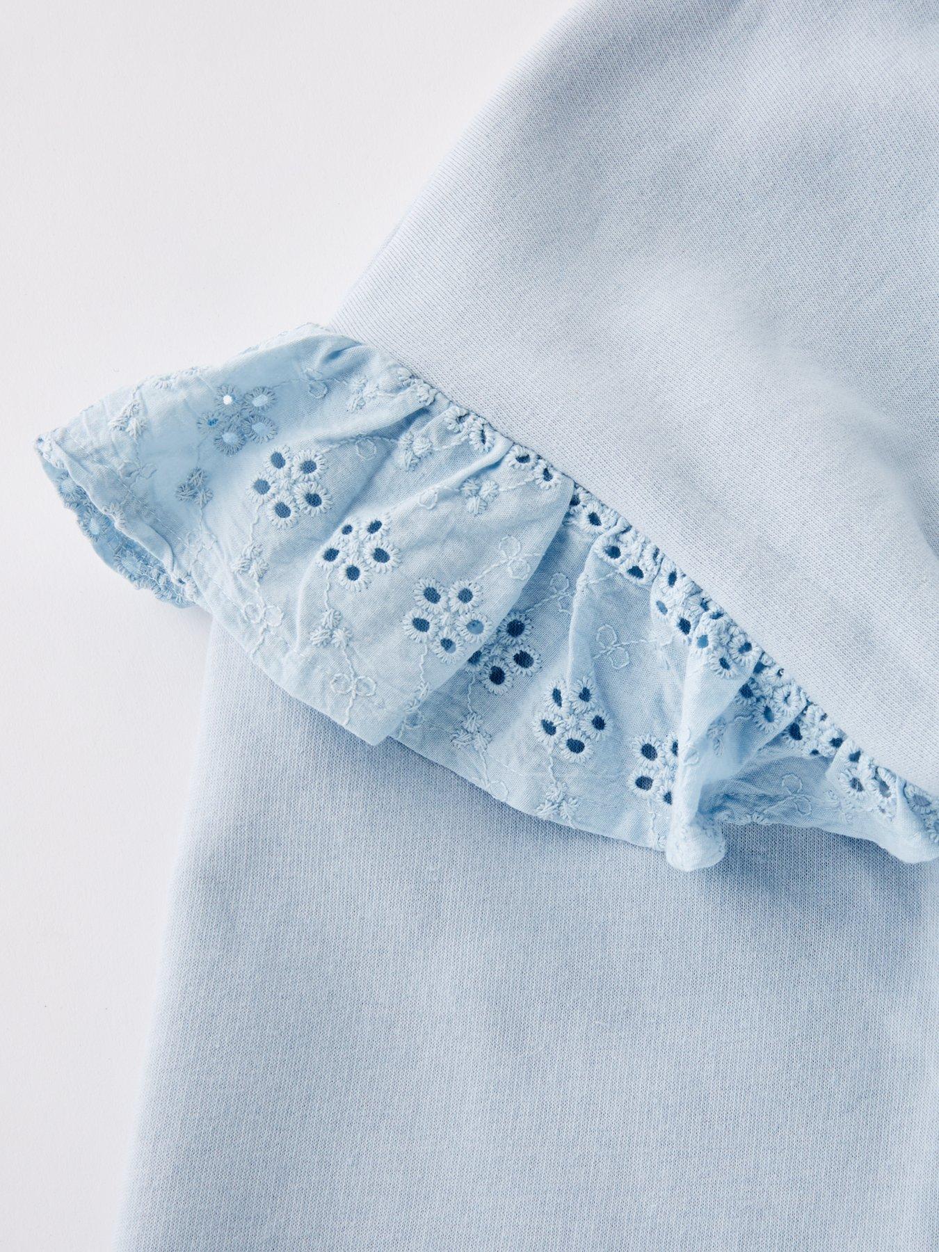 Image 4 of 5 of V by Very Girls Broderie Sweatshirt And Short Set - Blue
