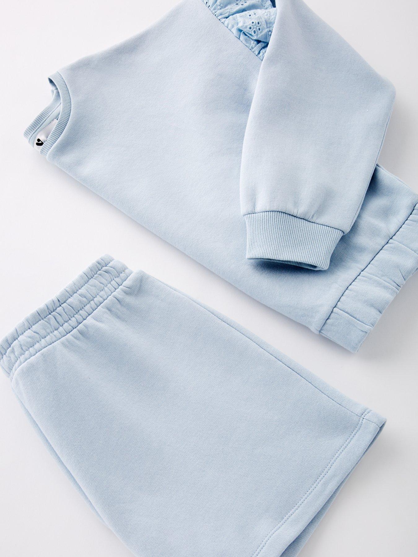 Image 5 of 5 of V by Very Girls Broderie Sweatshirt And Short Set - Blue