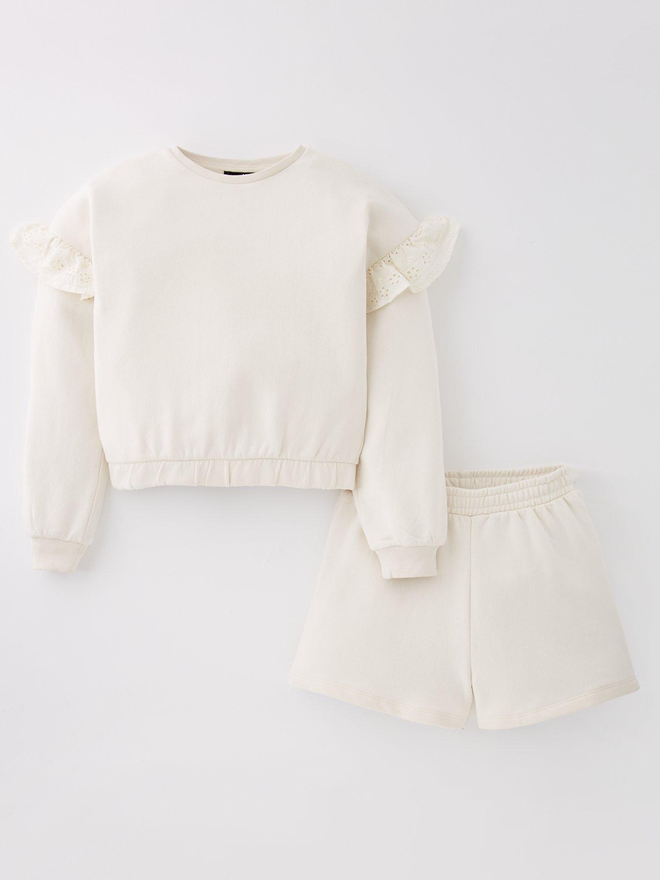 undefined Girls Broderie Sweatshirt And Short Set - Multi
