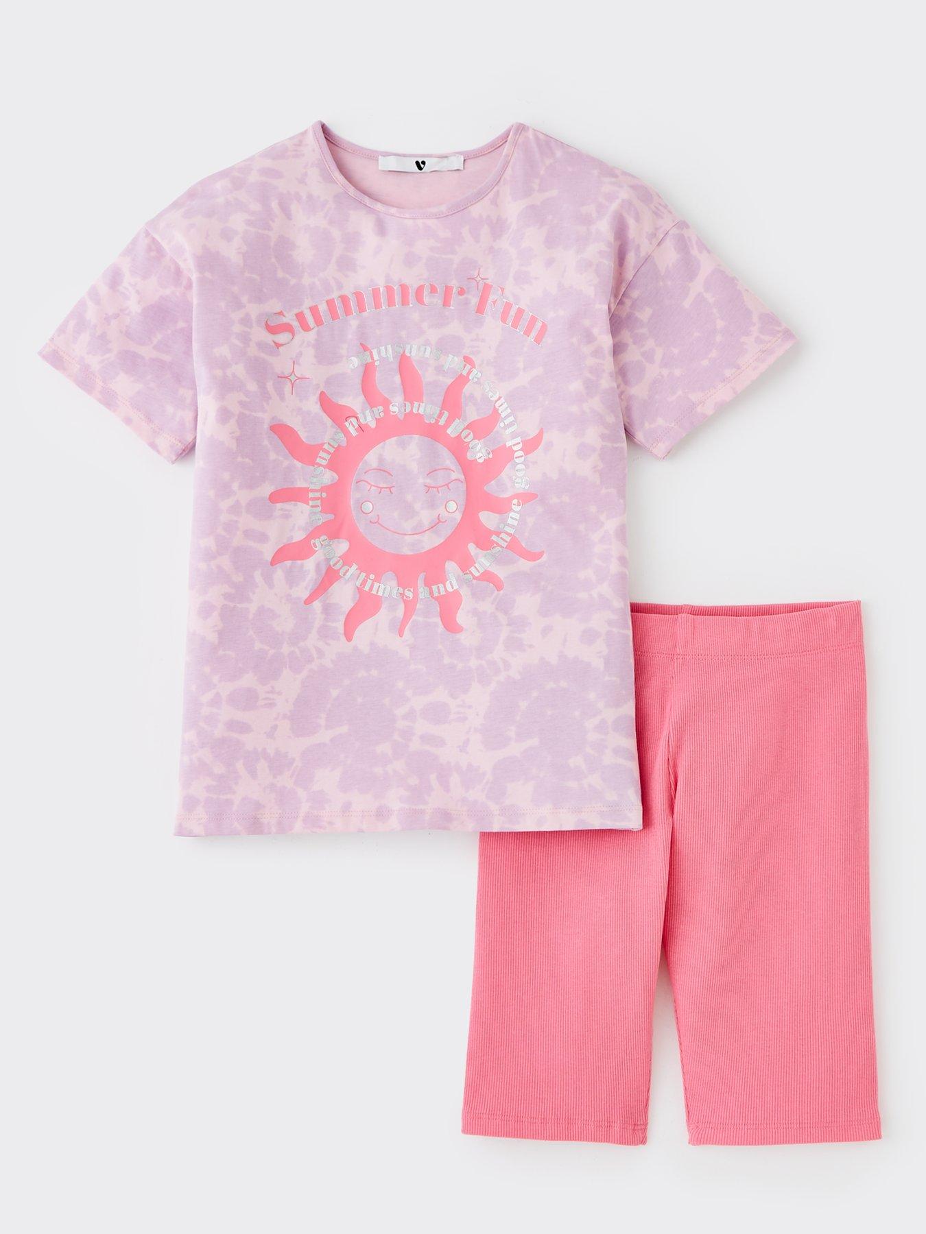undefined Girls Tie Dye Sun Short Sleeve T-Shirt And Cycling Short Set - Multi