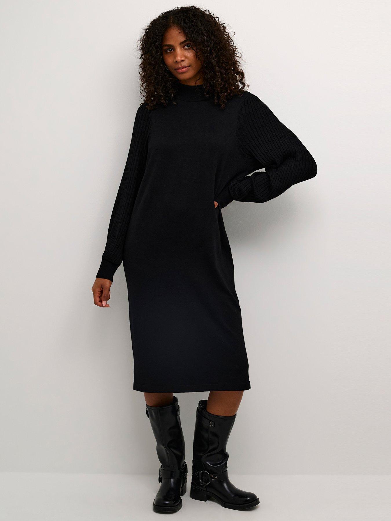 Kaffe Kananna Long Sleeve High Neck Knit Dress - Black