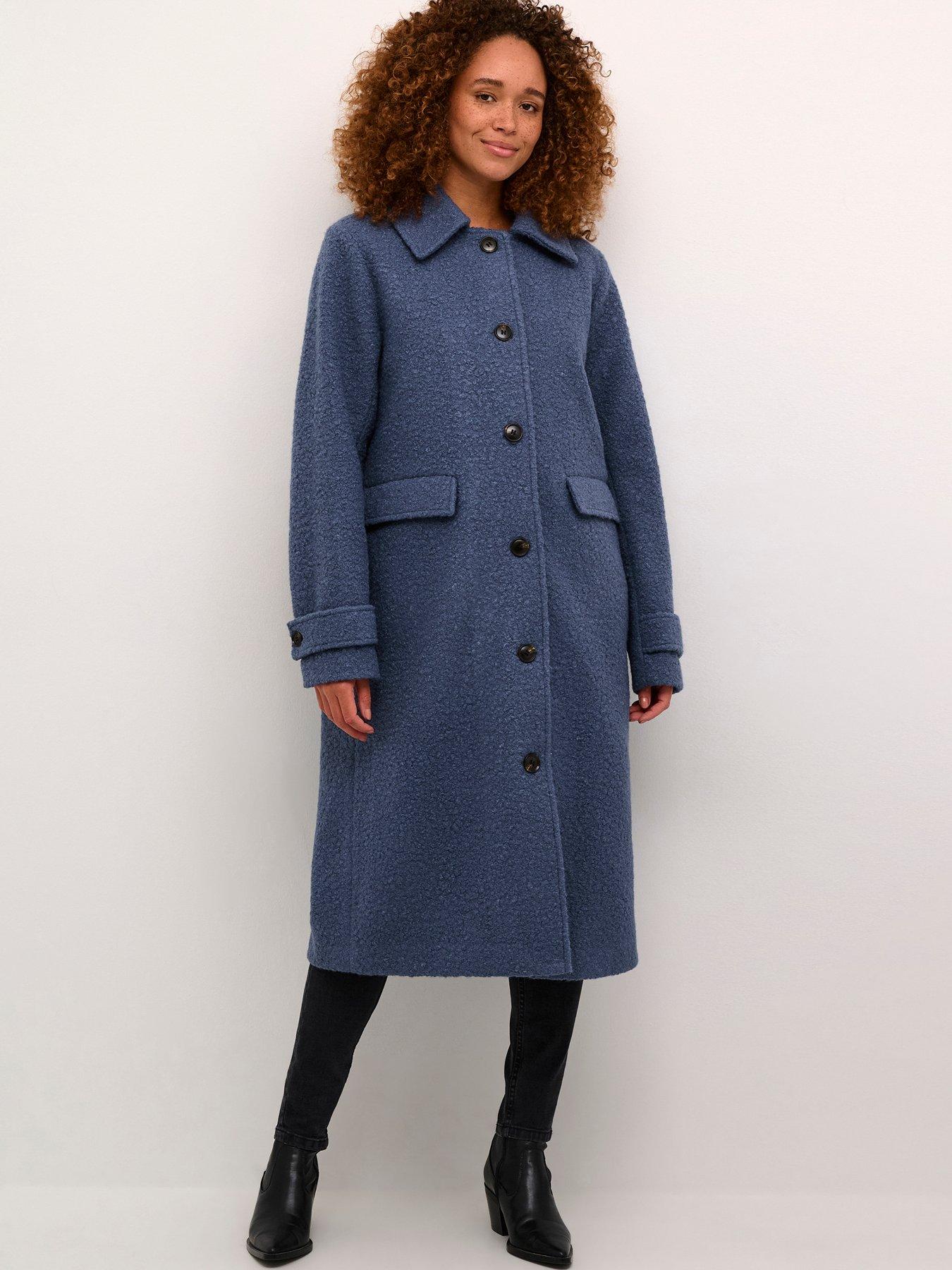Image 1 of 5 of Kaffe Kaannelise Buttons Teddy Fabric Coat - Blue