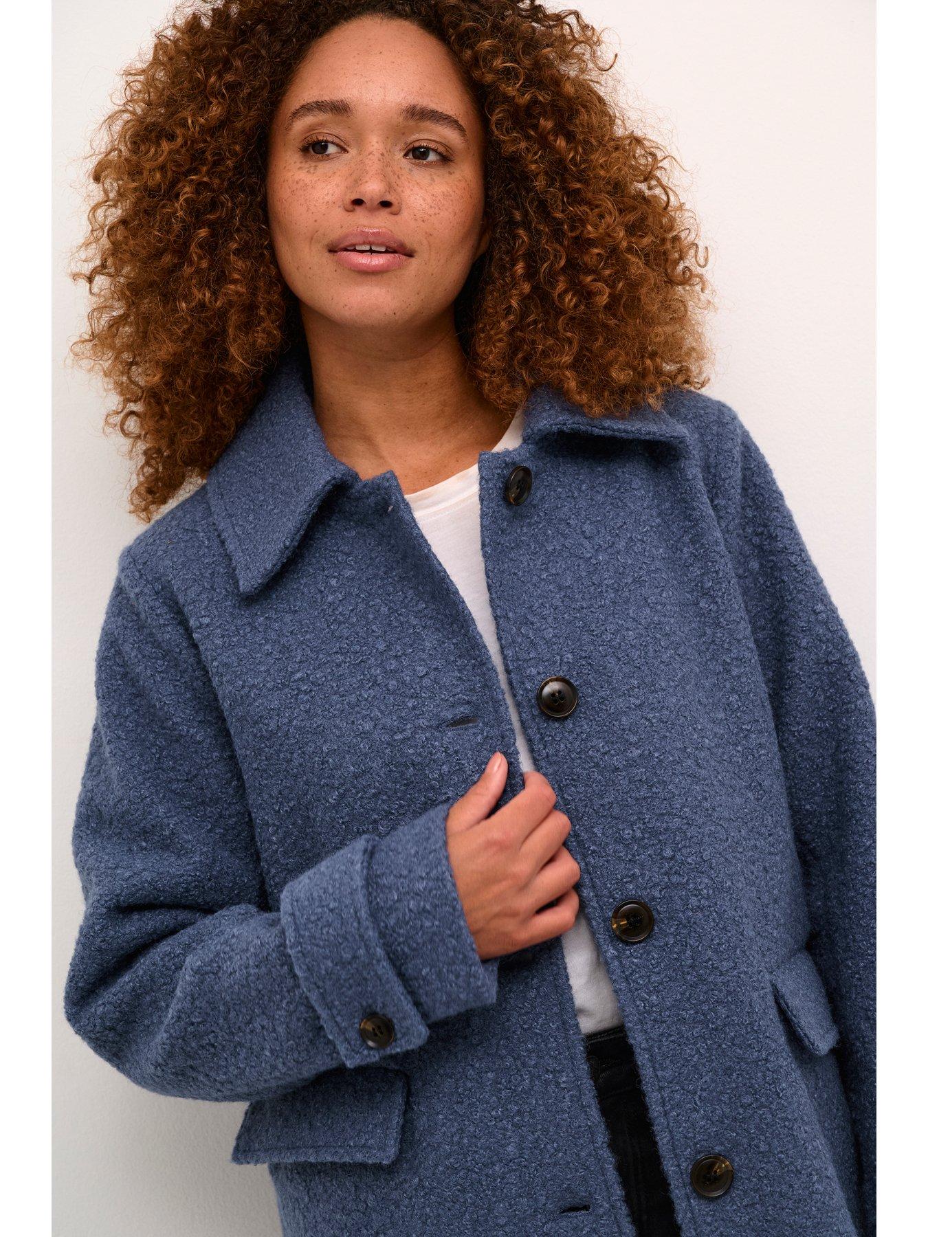 Image 3 of 5 of Kaffe Kaannelise Buttons Teddy Fabric Coat - Blue