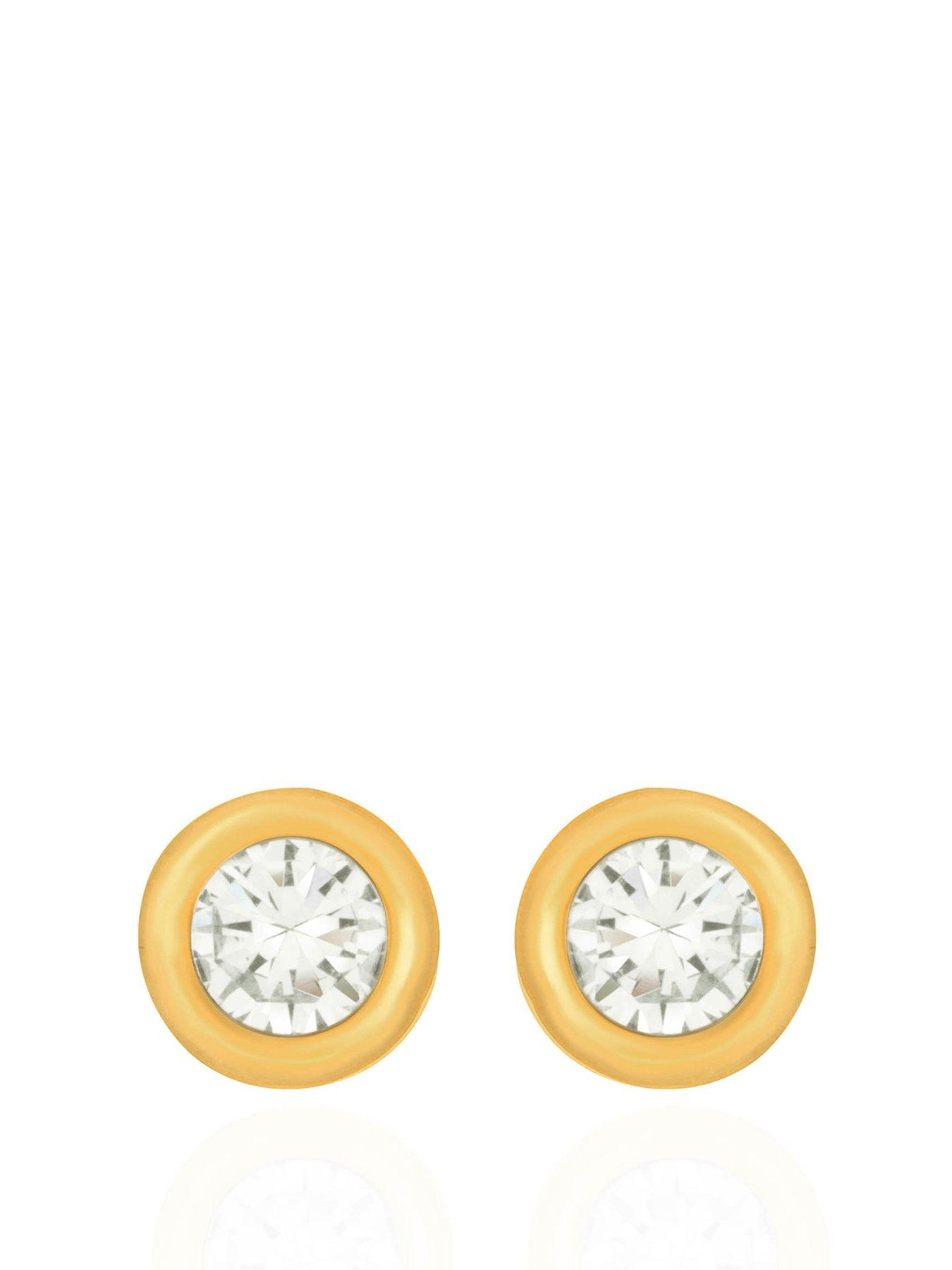 Product photograph of The Love Collection 9ct Gold 7mm Round Cz Rubover Stud Earrings from very.co.uk