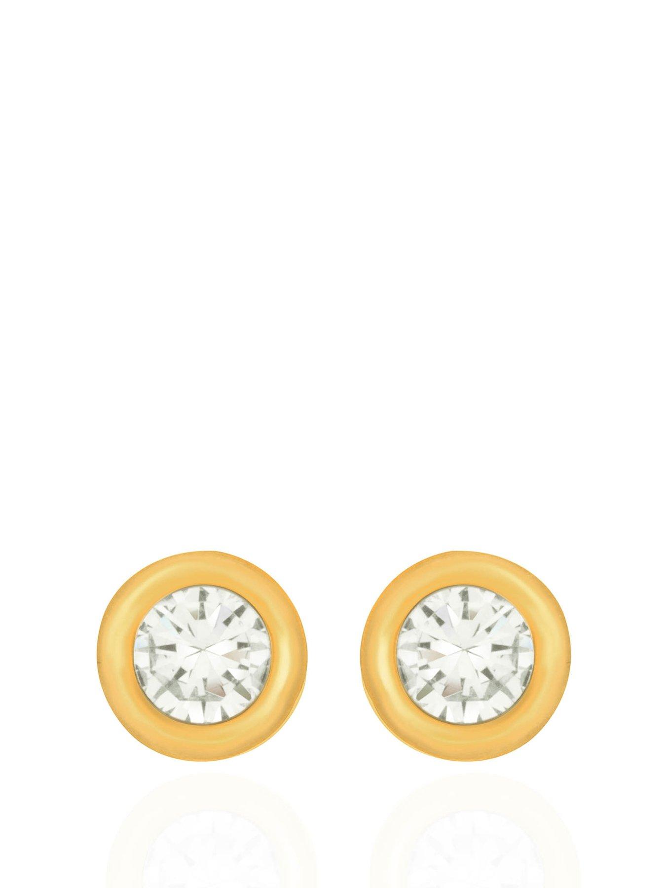 Product photograph of Love Gold 9ct Gold 7mm Round Cz Rubover Stud Earrings from very.co.uk