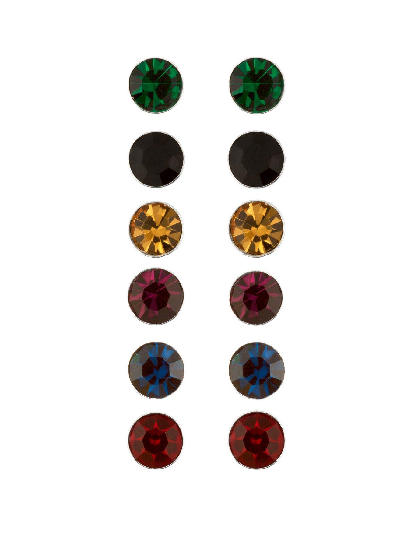 Product photograph of The Love Collection Sterling Silver Set Of 6 Crystal Studs from very.co.uk