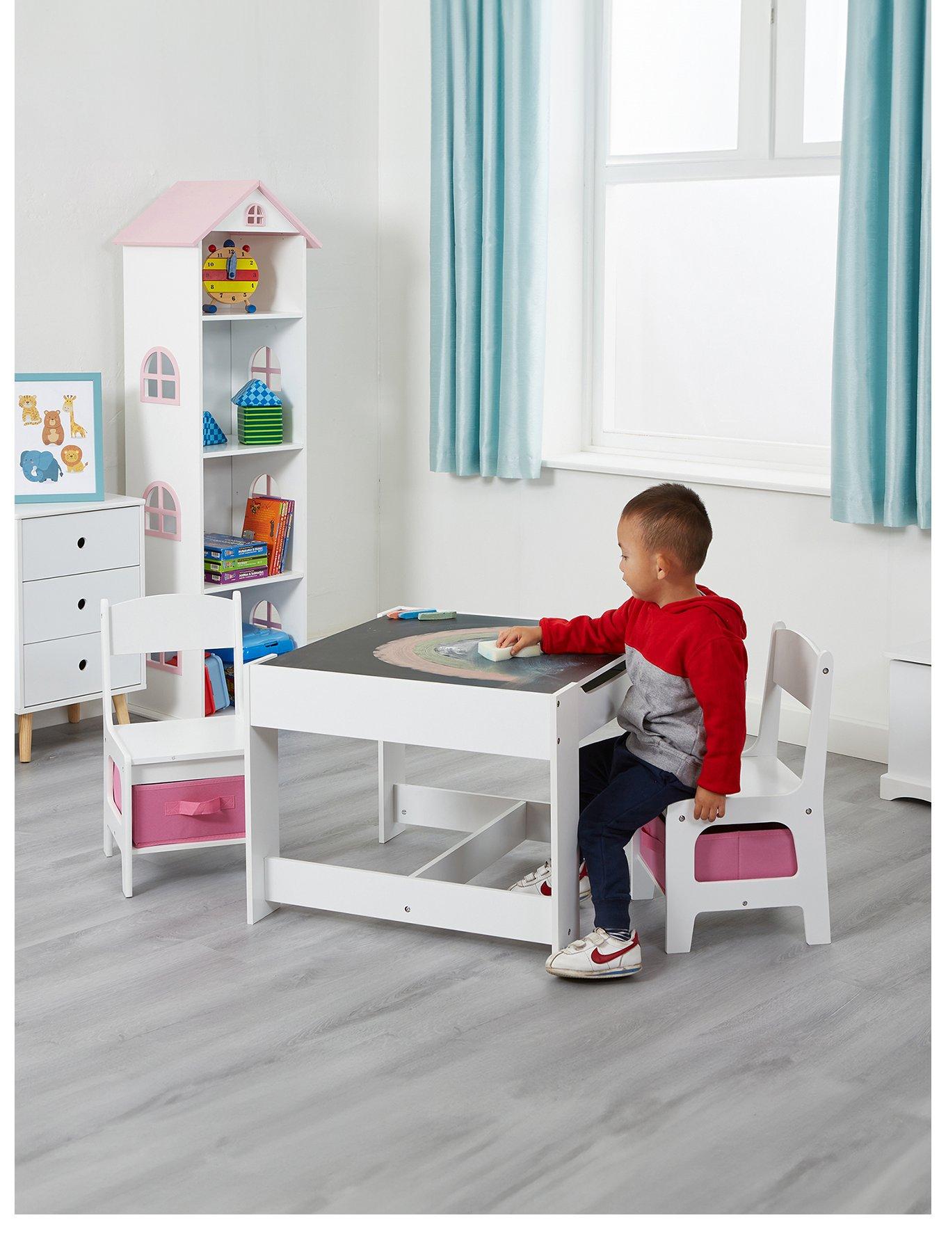 Product photograph of Liberty House White Table And Chairs With Pink Storage Bins from very.co.uk