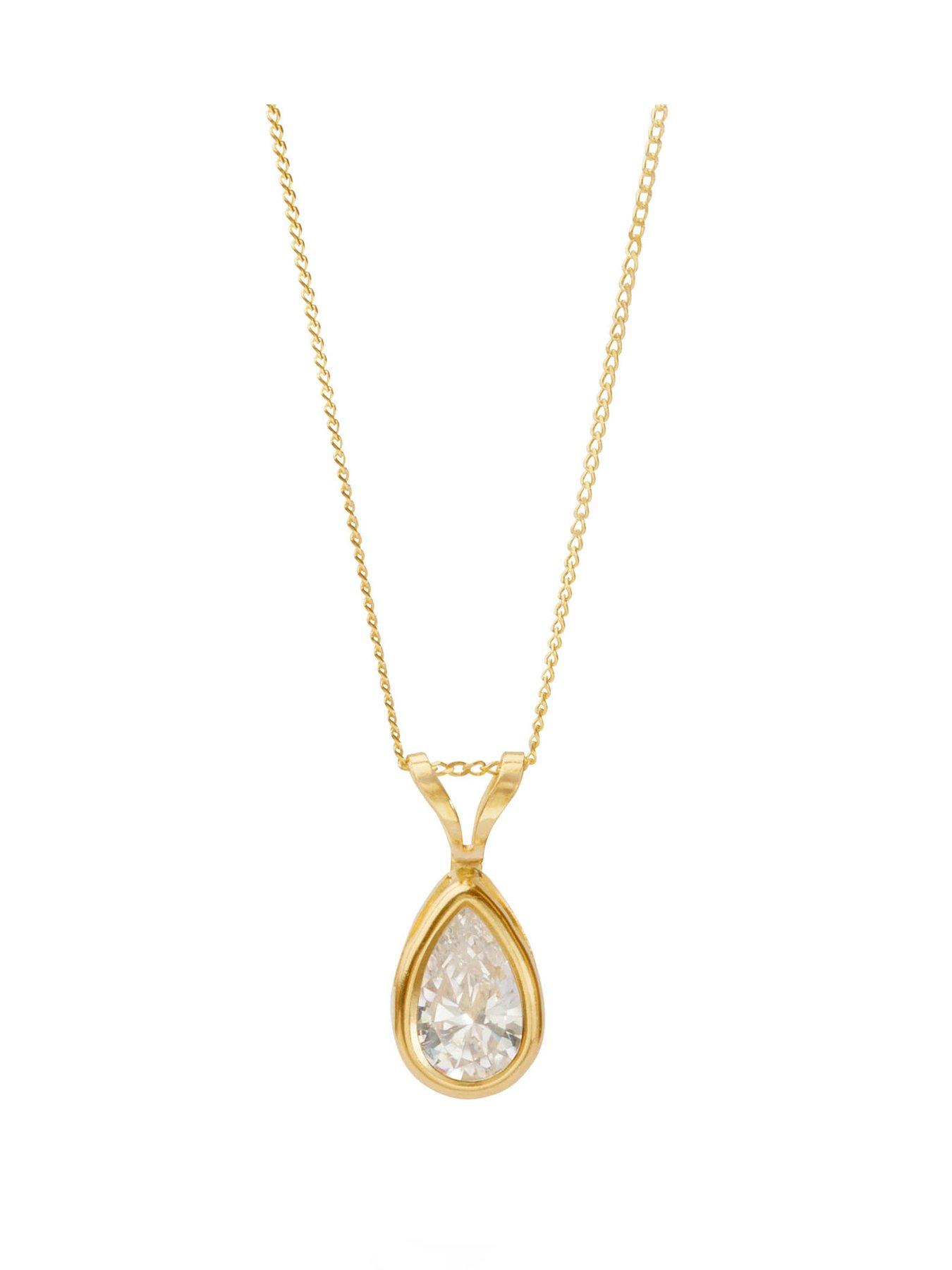 The Love Collection 9ct Gold CZ Teardrop Rubover Pendant with Curb Chain