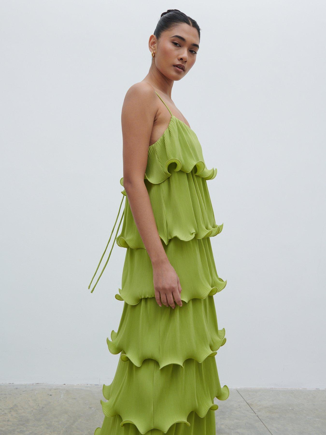 undefined Kaelie Ruffle Plisse Maxi Dress - Pistachio