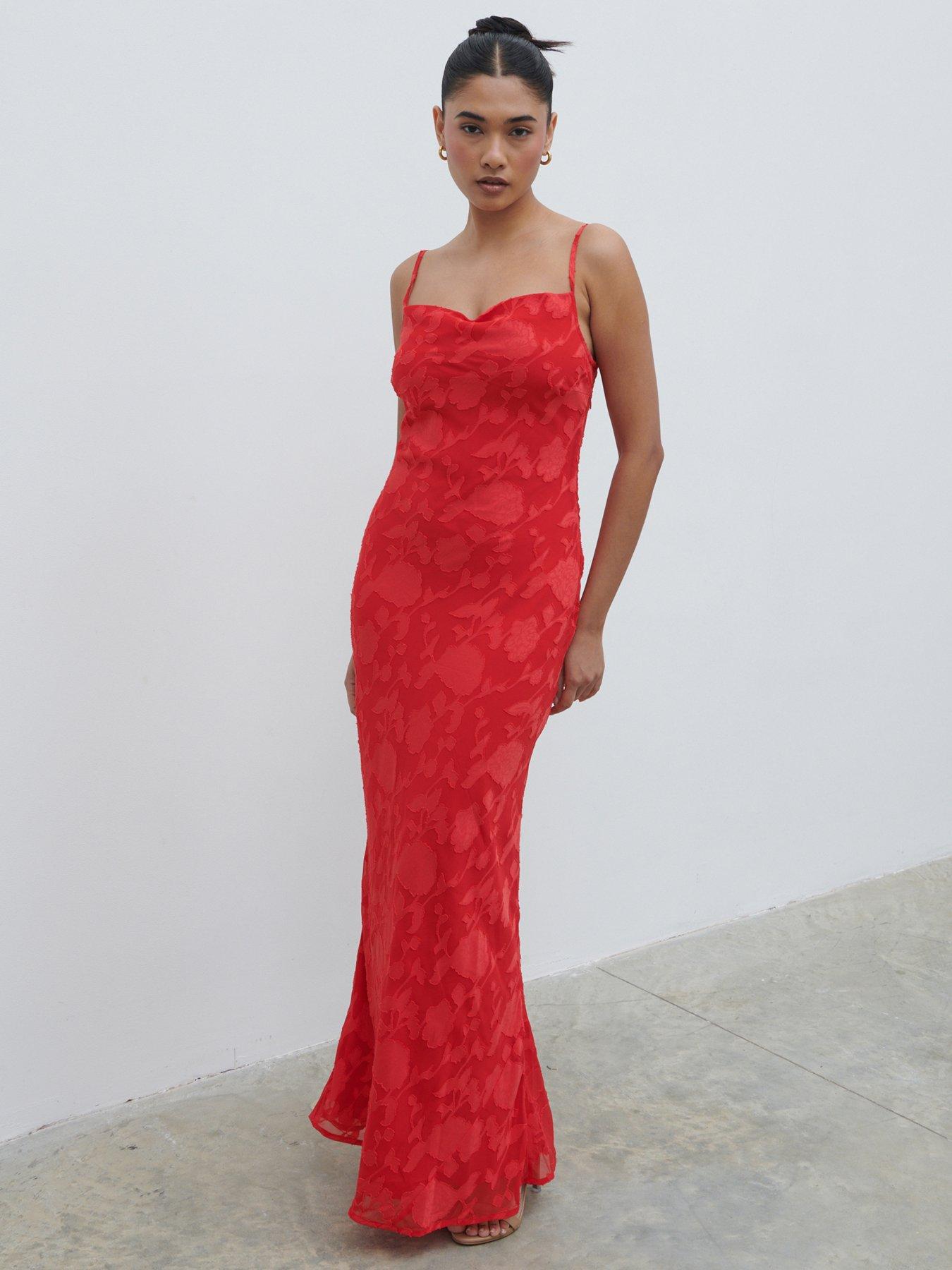 Pretty Lavish Eden Jacquard Maxi Dress - Red