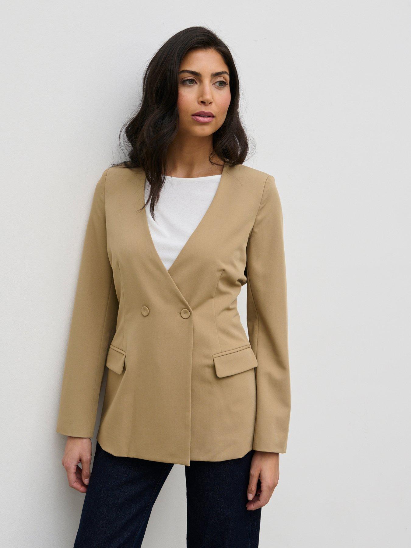 Image 1 of 5 of Pretty Lavish Jean Collarless Blazer - Camel - Beige