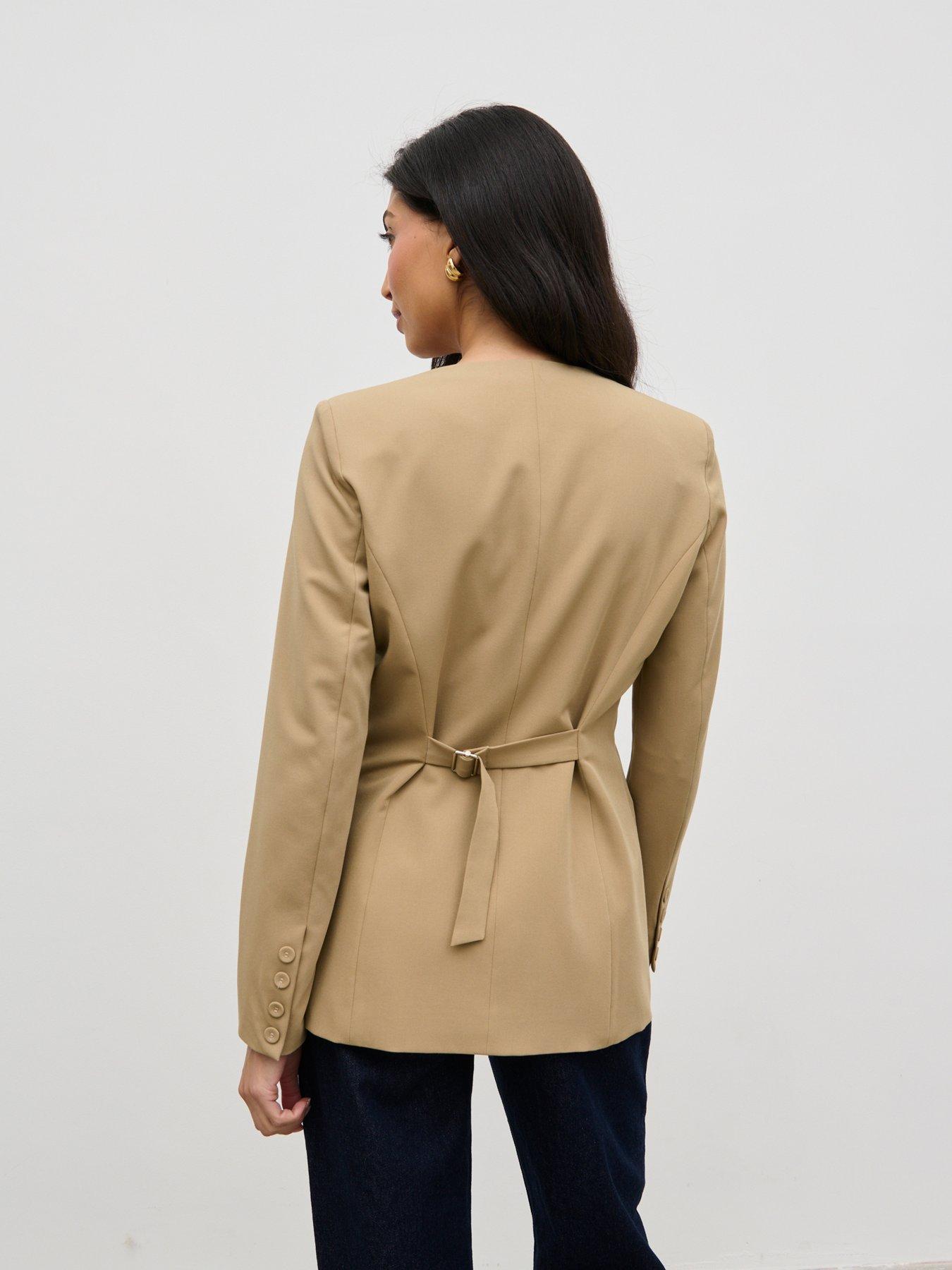 Image 2 of 5 of Pretty Lavish Jean Collarless Blazer - Camel - Beige