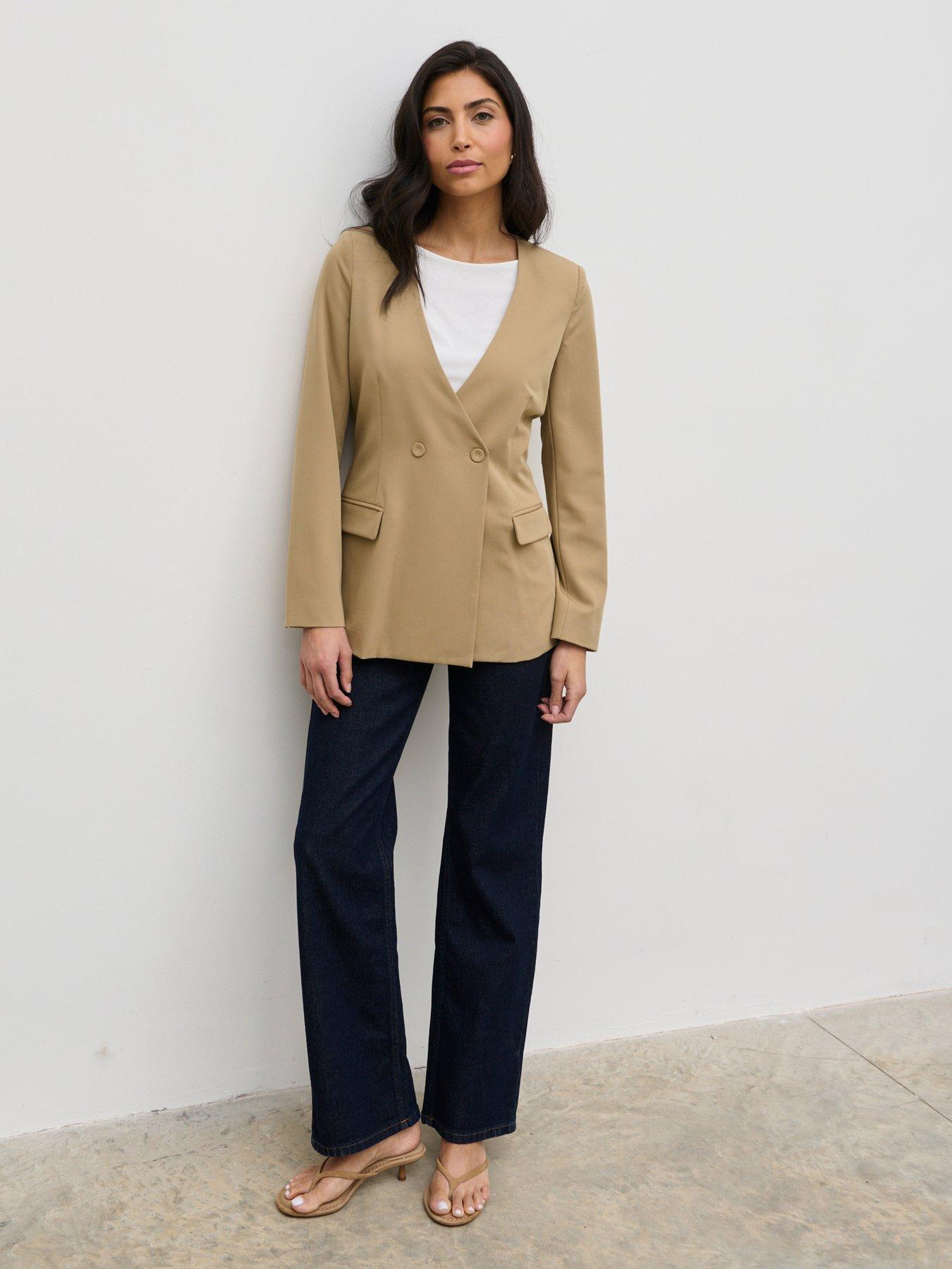 Image 3 of 5 of Pretty Lavish Jean Collarless Blazer - Camel - Beige