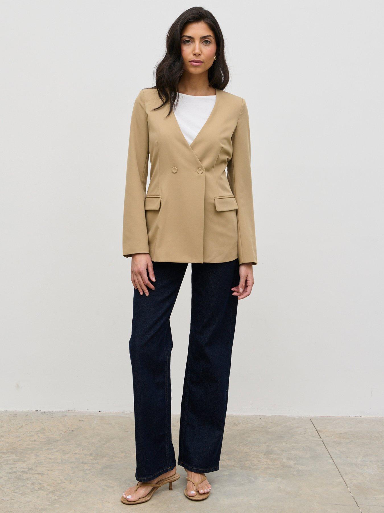 Image 4 of 5 of Pretty Lavish Jean Collarless Blazer - Camel - Beige