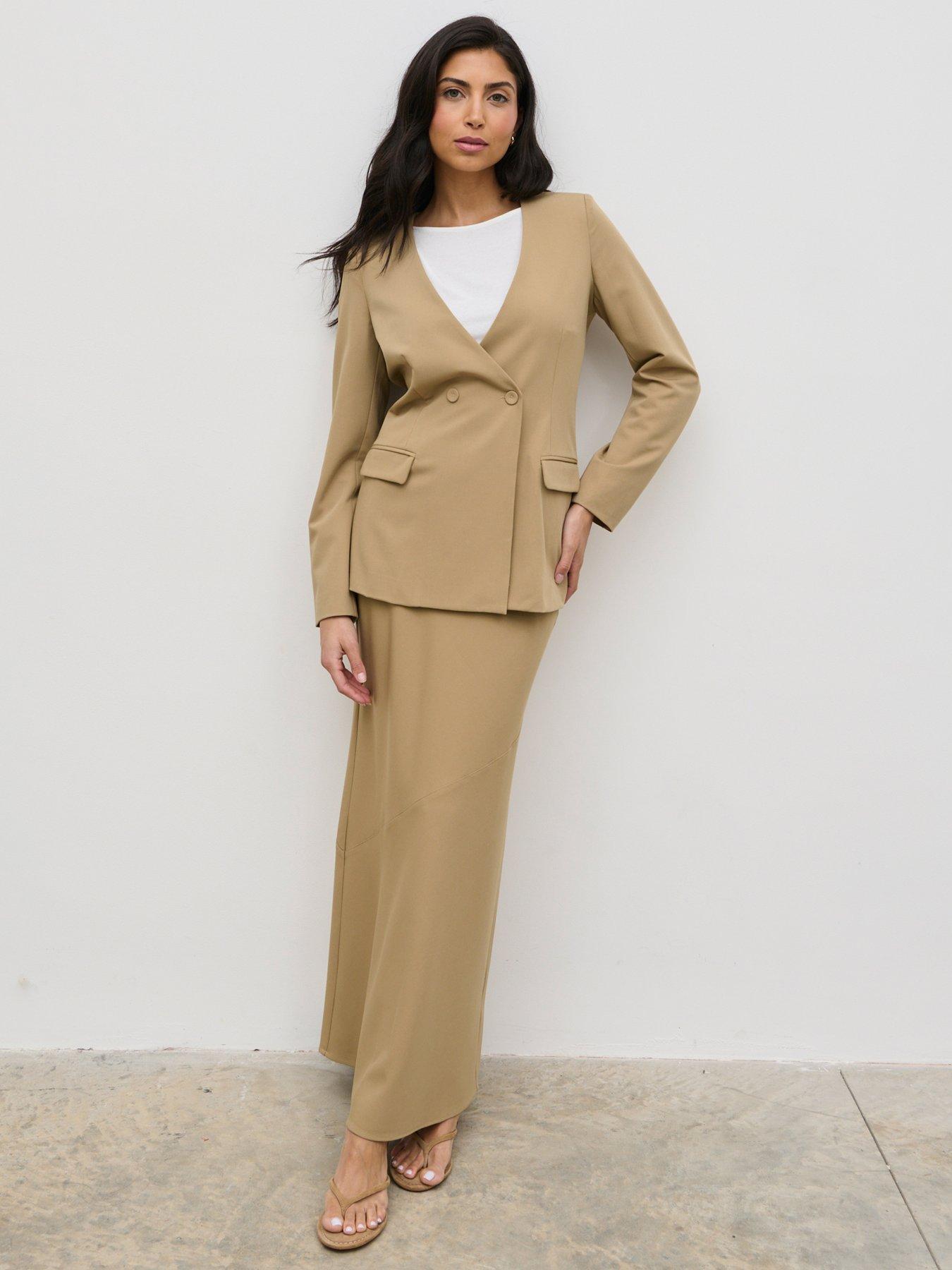Image 5 of 5 of Pretty Lavish Jean Collarless Blazer - Camel - Beige