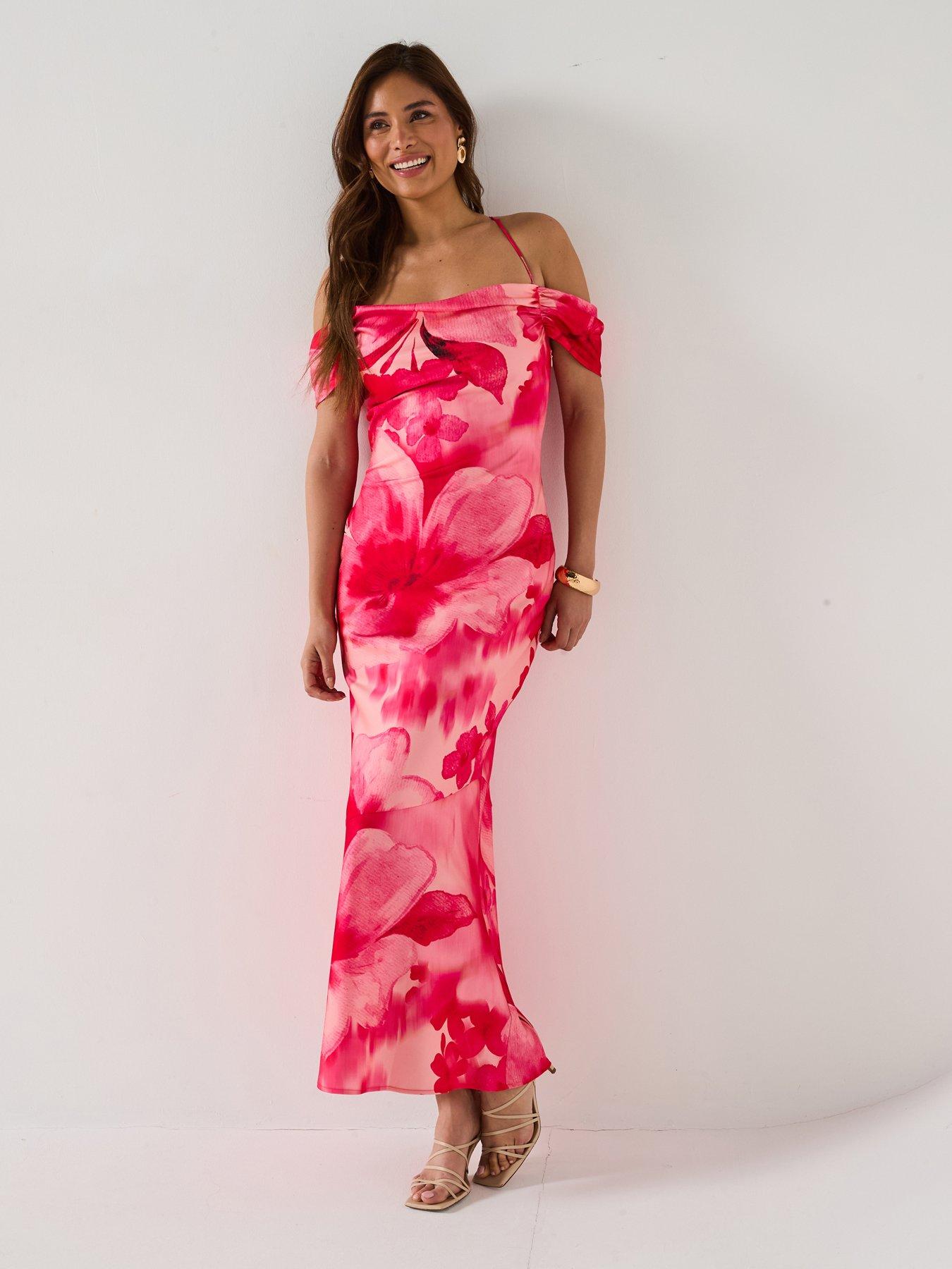 Pretty Lavish Daria Floral Strappy Off Shoulder Maxi Dress - Pink