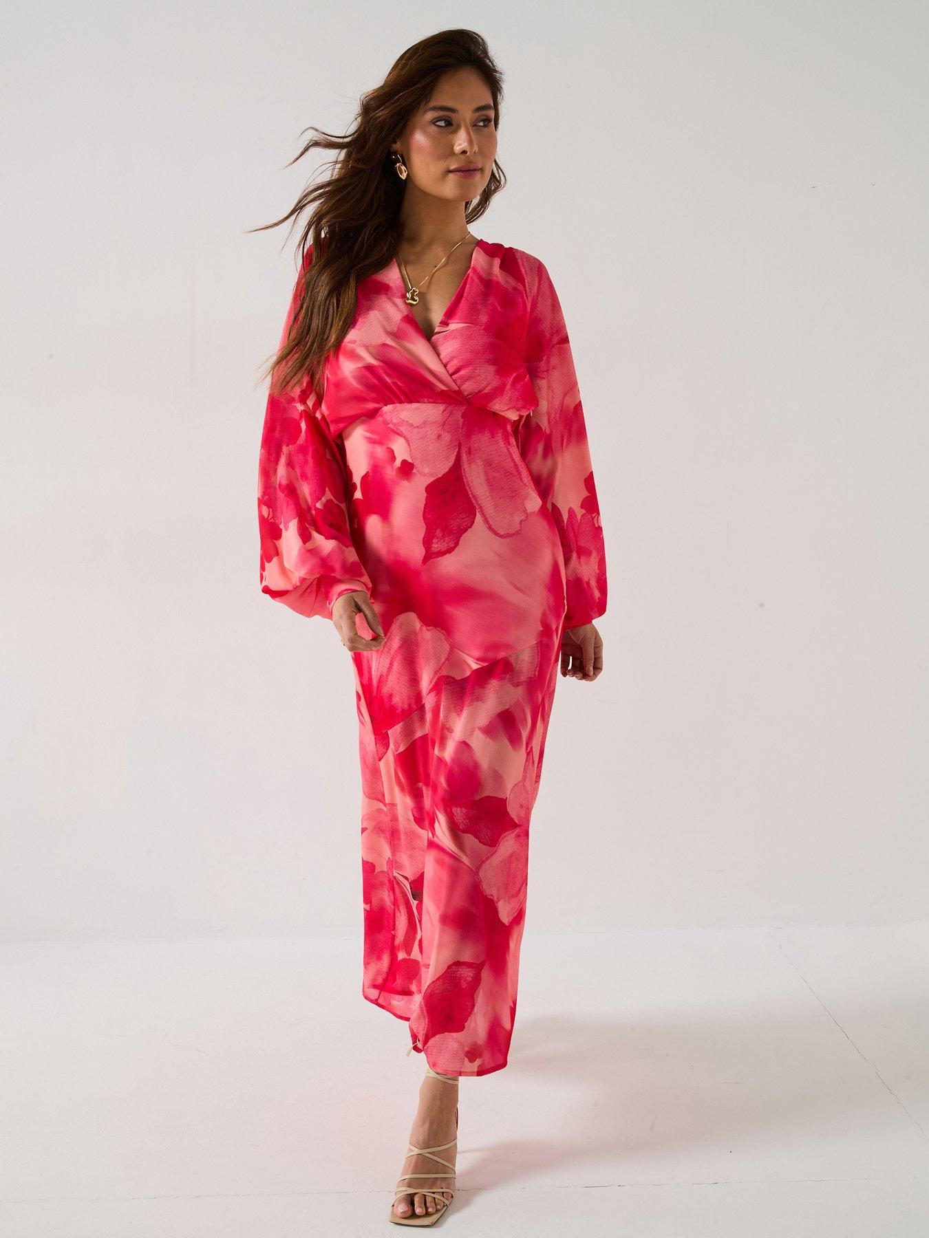 undefined Theia Floral Batwing Sleeve Maxi Dress - Pink