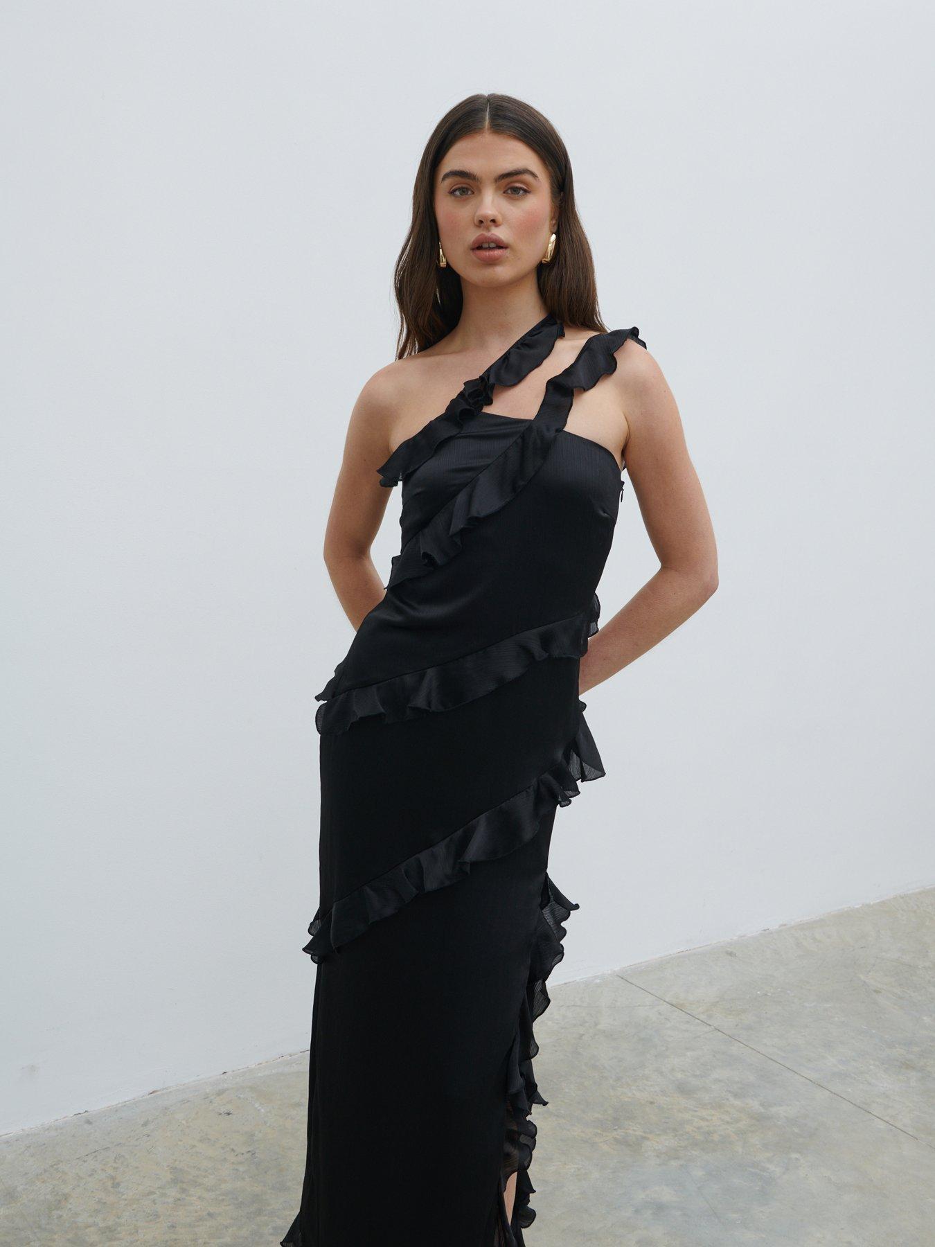Pretty Lavish Sabina Ruffle One Shoulder Maxi Dress - Black